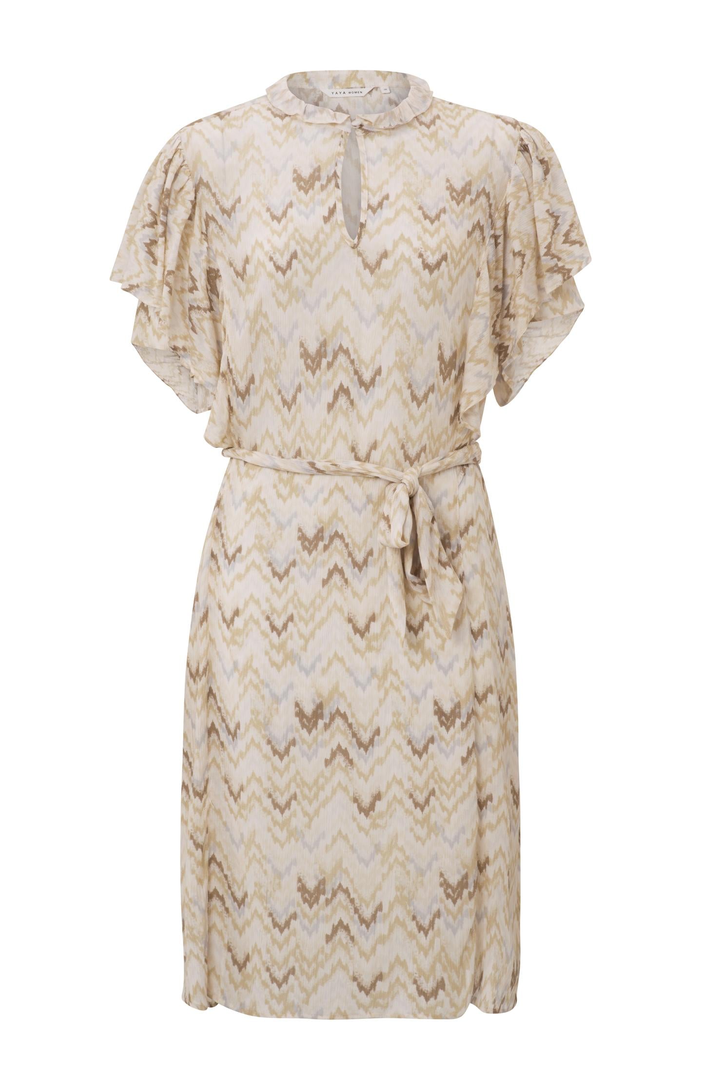 Dress with round neck, short bell sleeves and zigzag print - Type: product