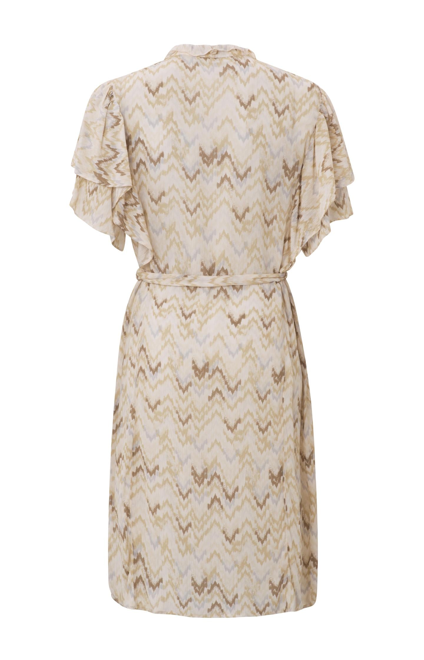 Dress with round neck, short bell sleeves and zigzag print