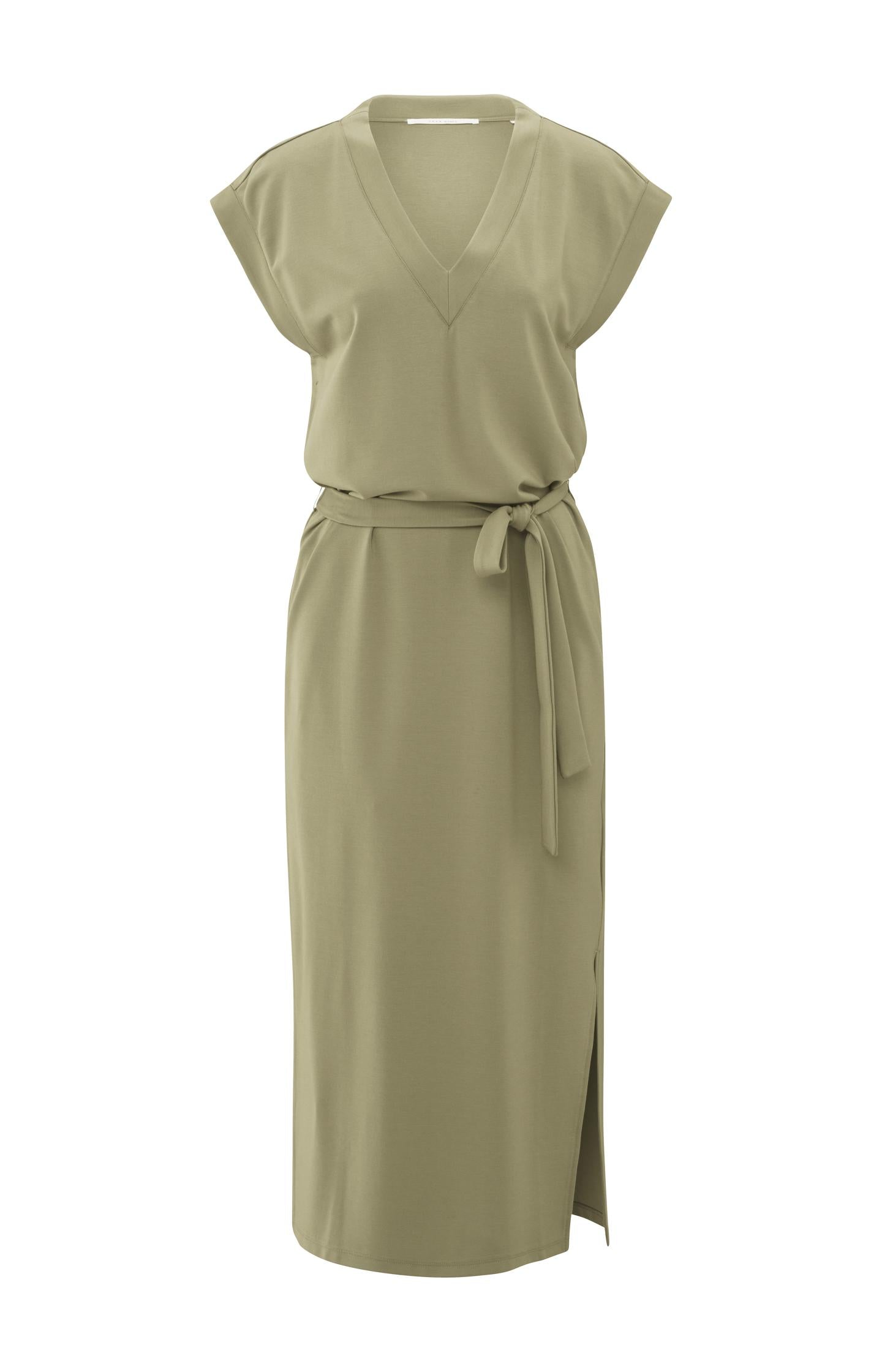 Dress with V-neck and tie belt - Type: product