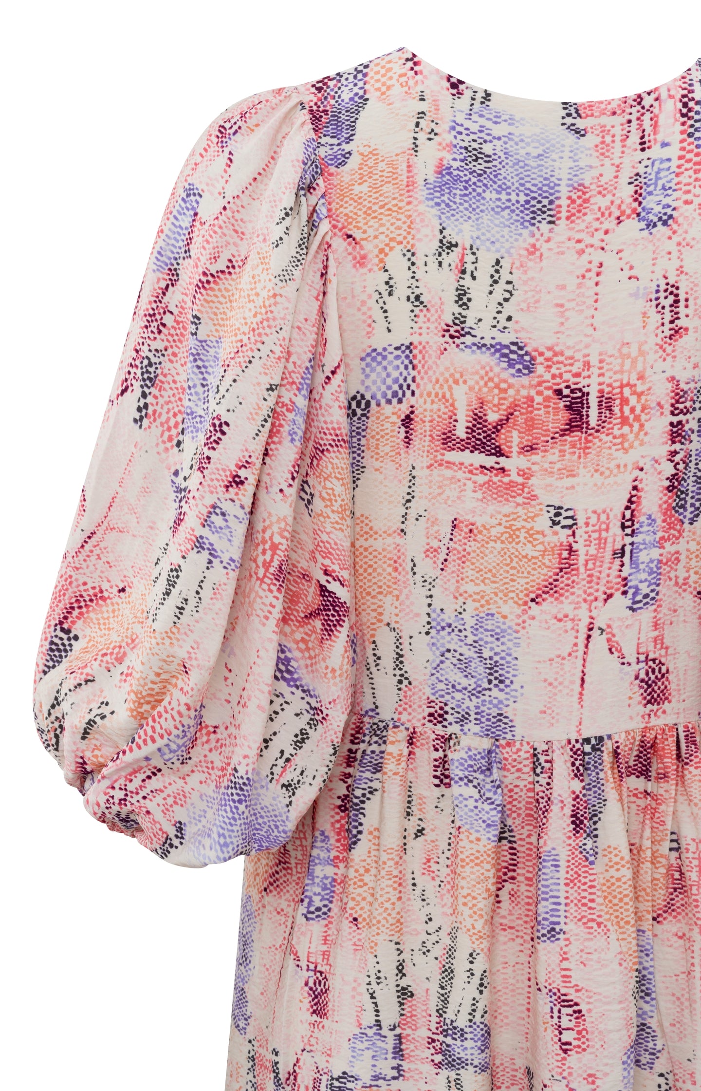 Dress with V-neck, large balloon sleeves and colorful print