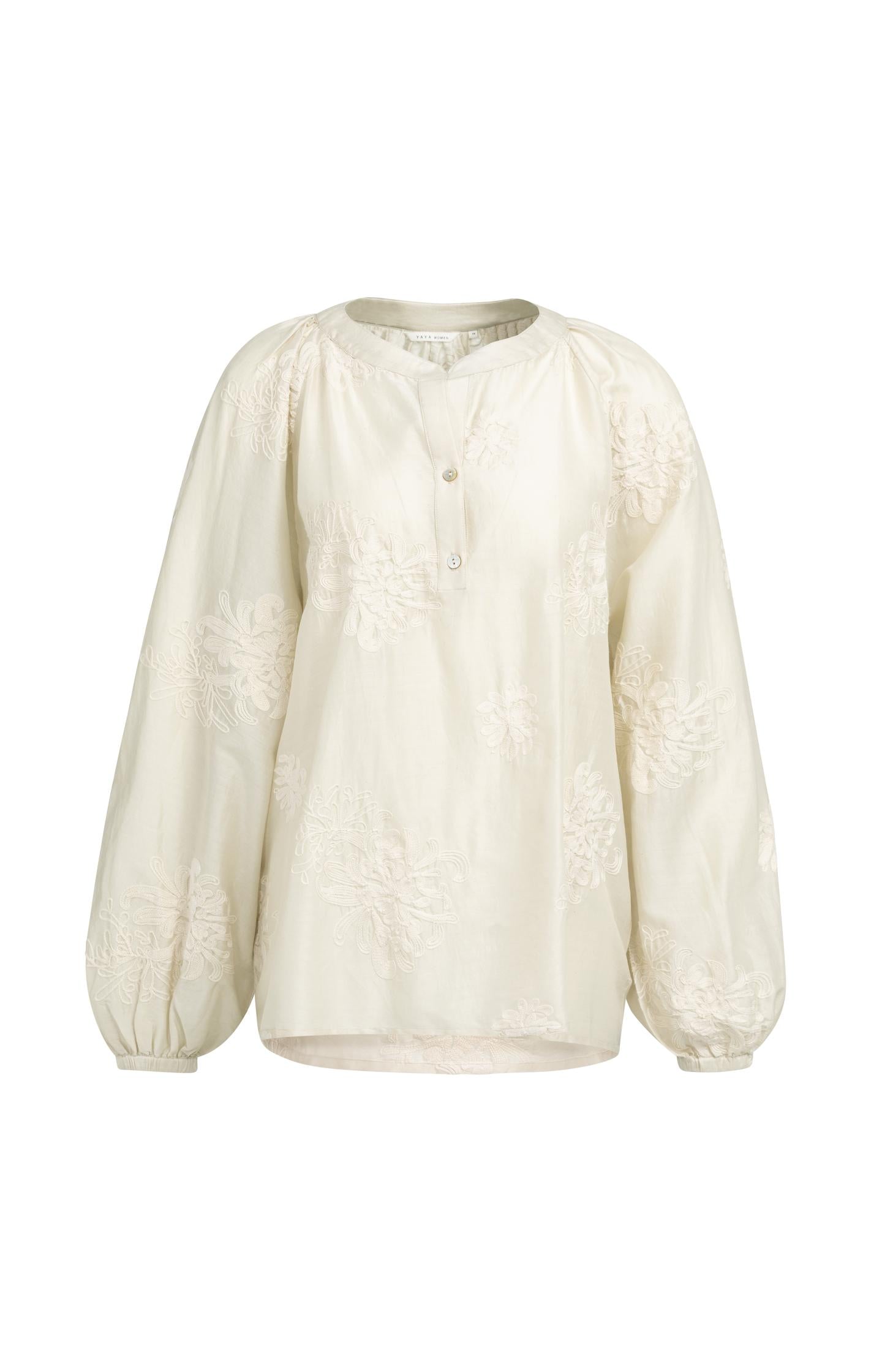 Chemise brodée à manches longues, coupe ample