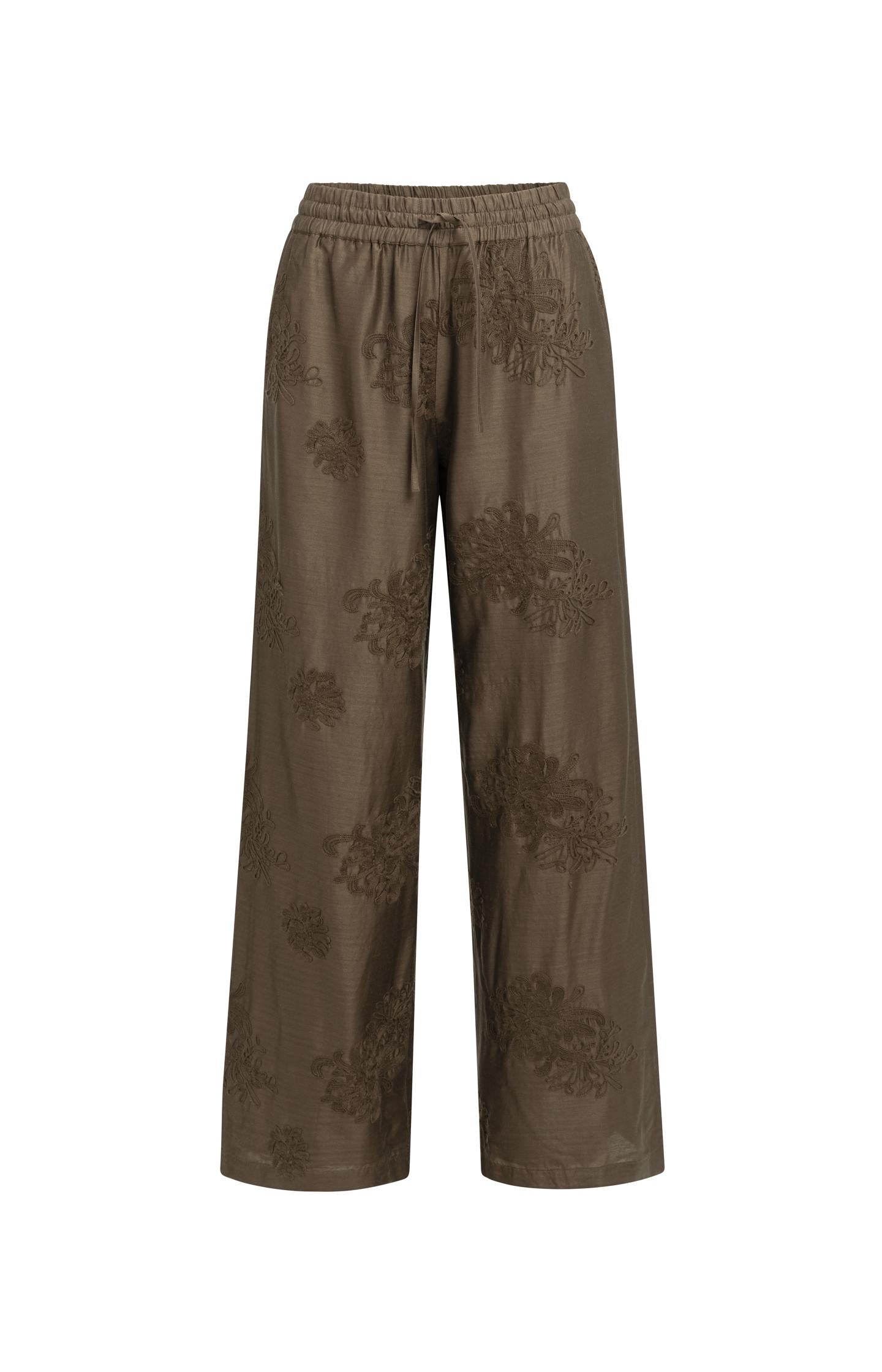 Bestickte Hose mit weitem Bein und elastischem Bund