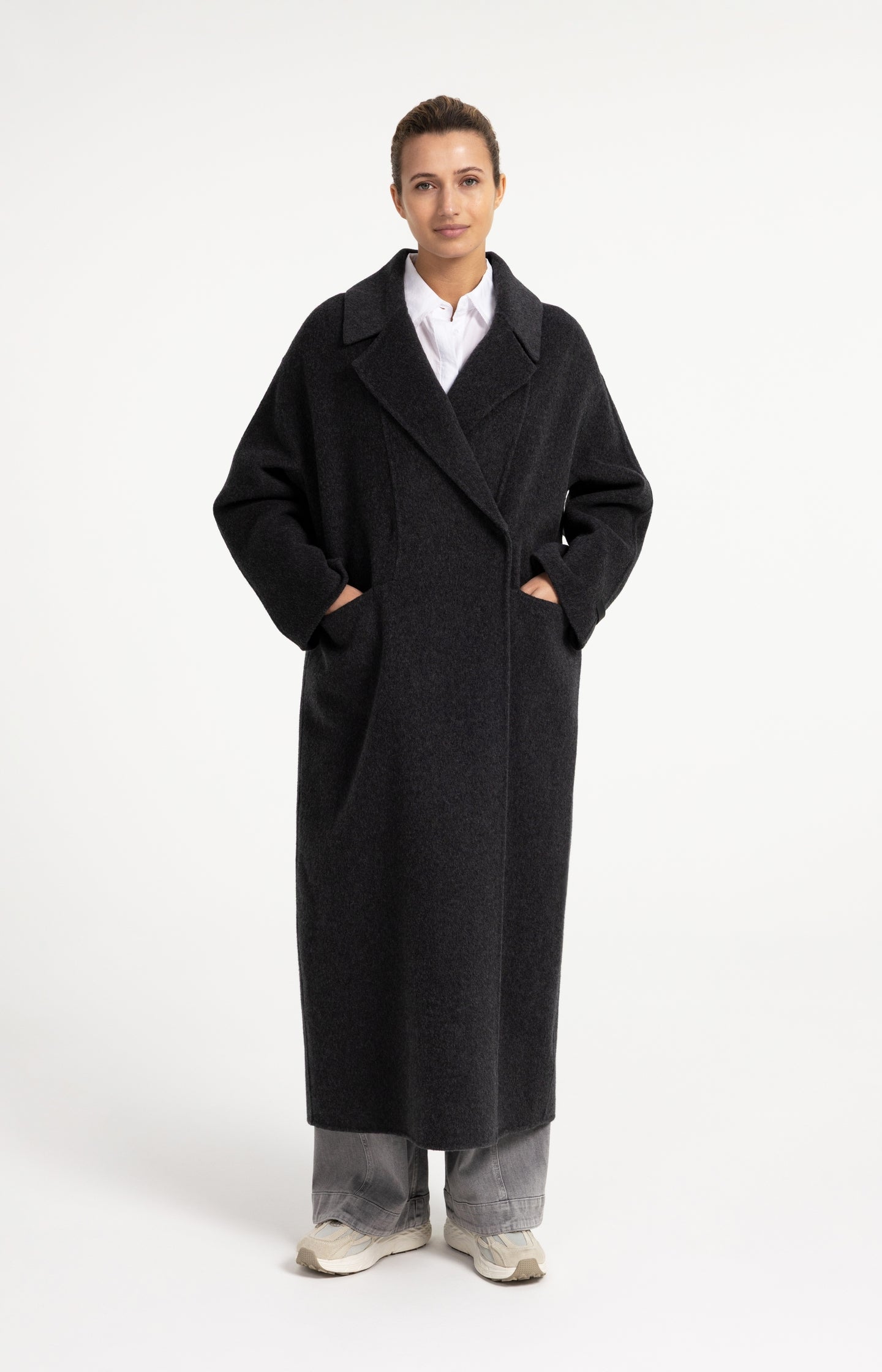 Extra long wool blend coat with oversized fit - Type: lookbook