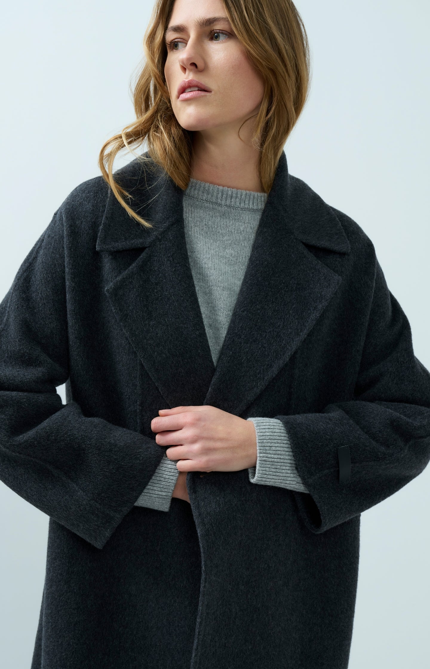 Extra long wool blend coat with oversized fit - Type: lookbook