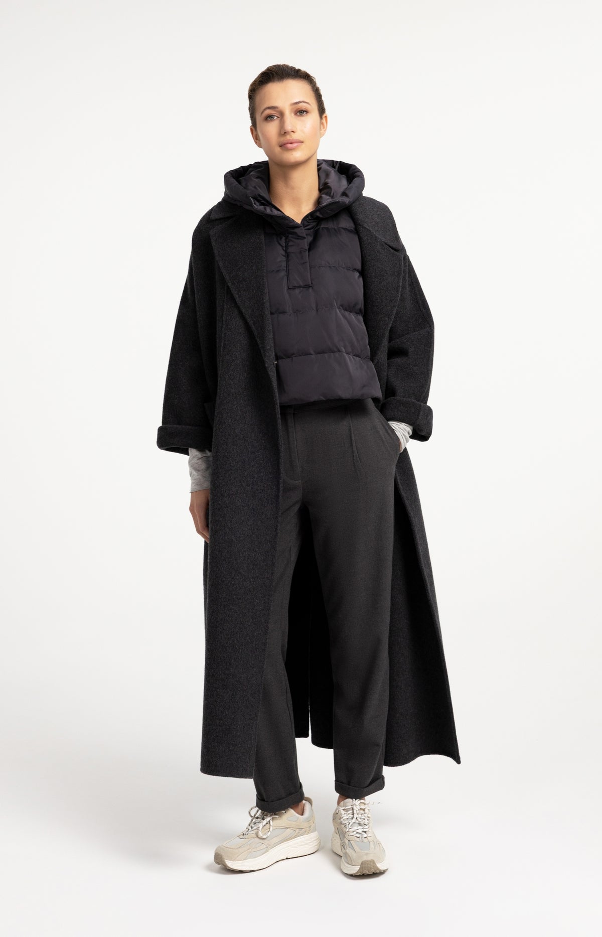 Extra long wool blend coat with oversized fit