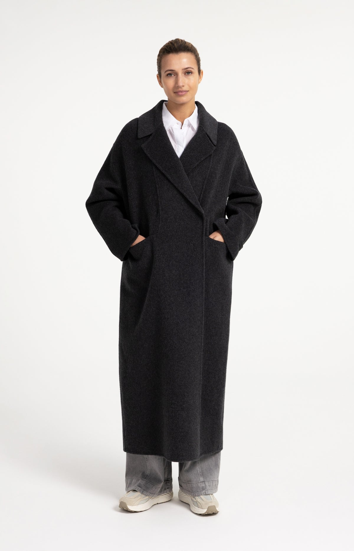 Extra long wool blend coat with oversized fit