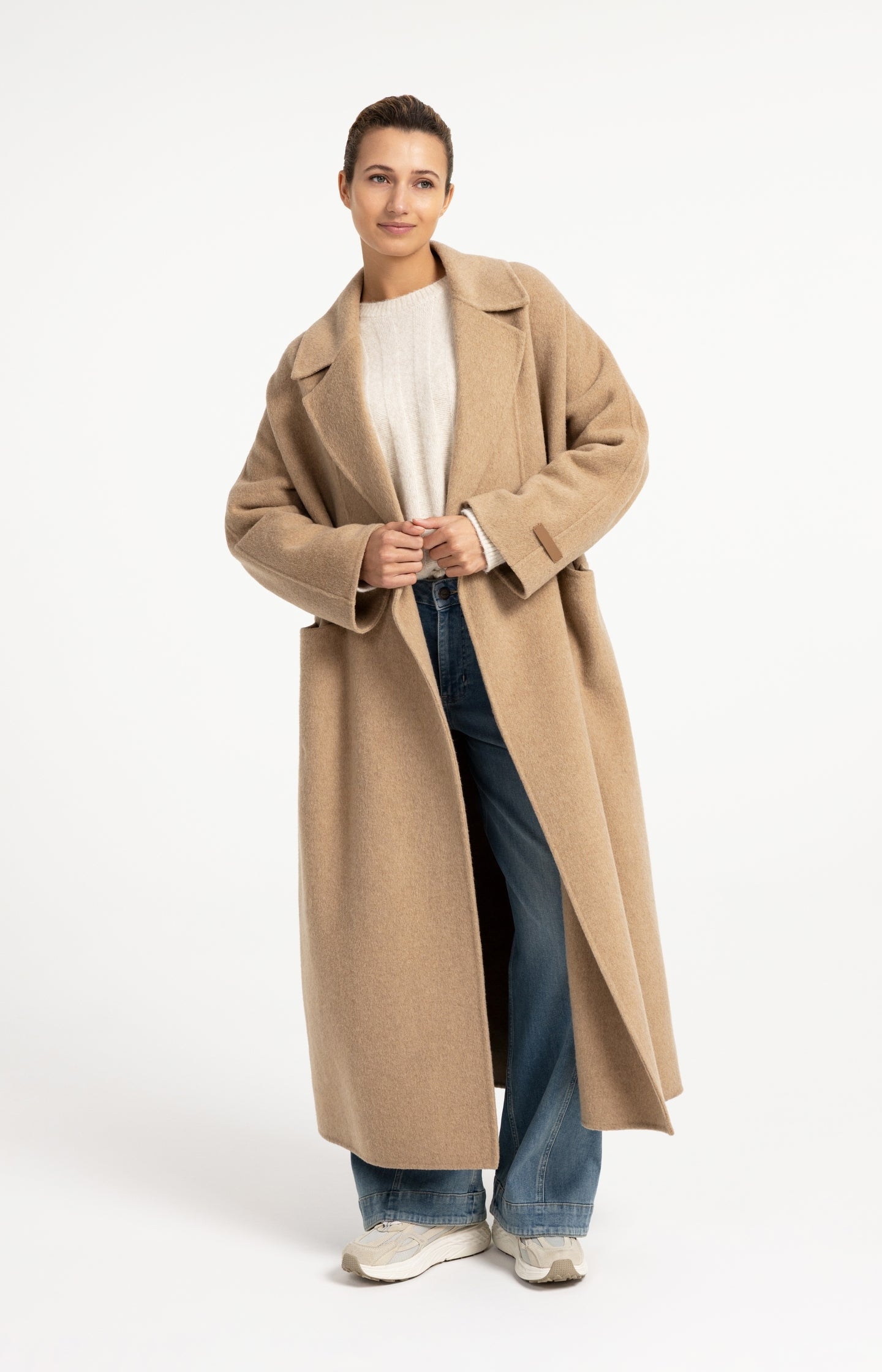 Extra long wool blend coat with oversized fit - Type: lookbook