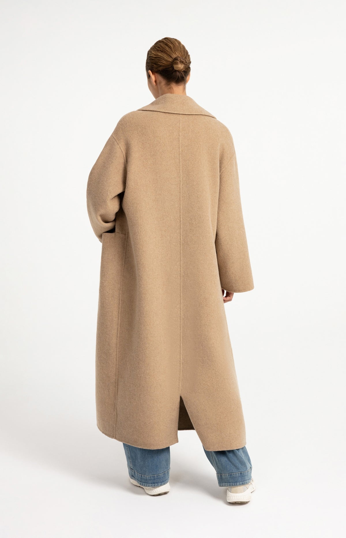 Extra long wool blend coat with oversized fit