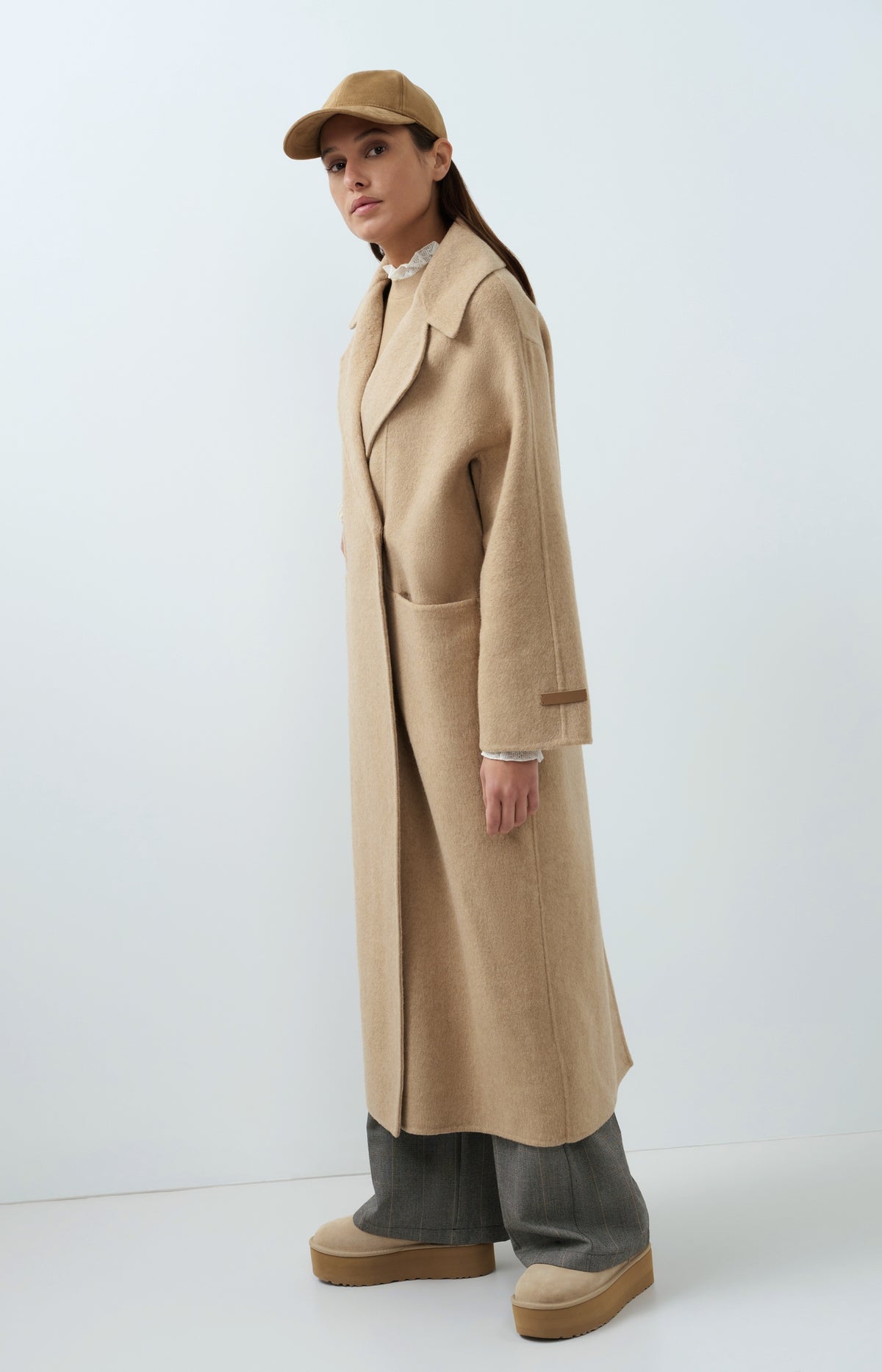 Extra long wool blend coat with oversized fit