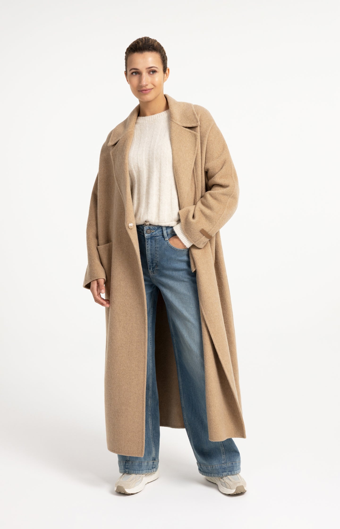Extra long wool blend coat with oversized fit - Type: lookbook