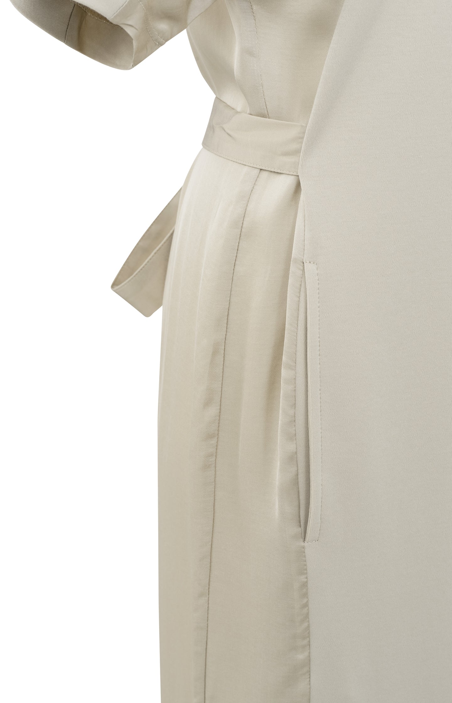 Fabric mix midi dress with tie belt