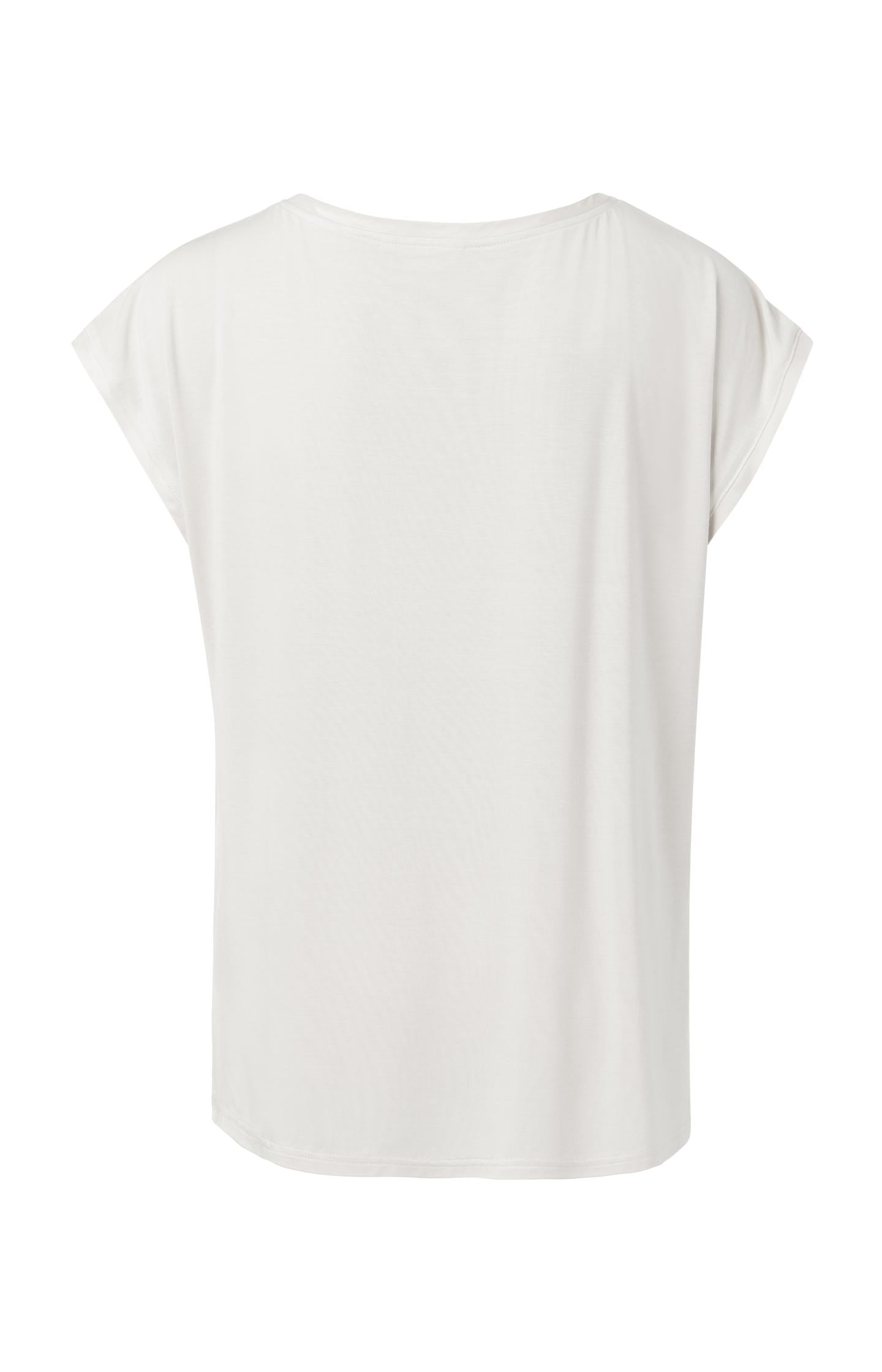 Basic mixed fabric top with round neck and cap sleeves