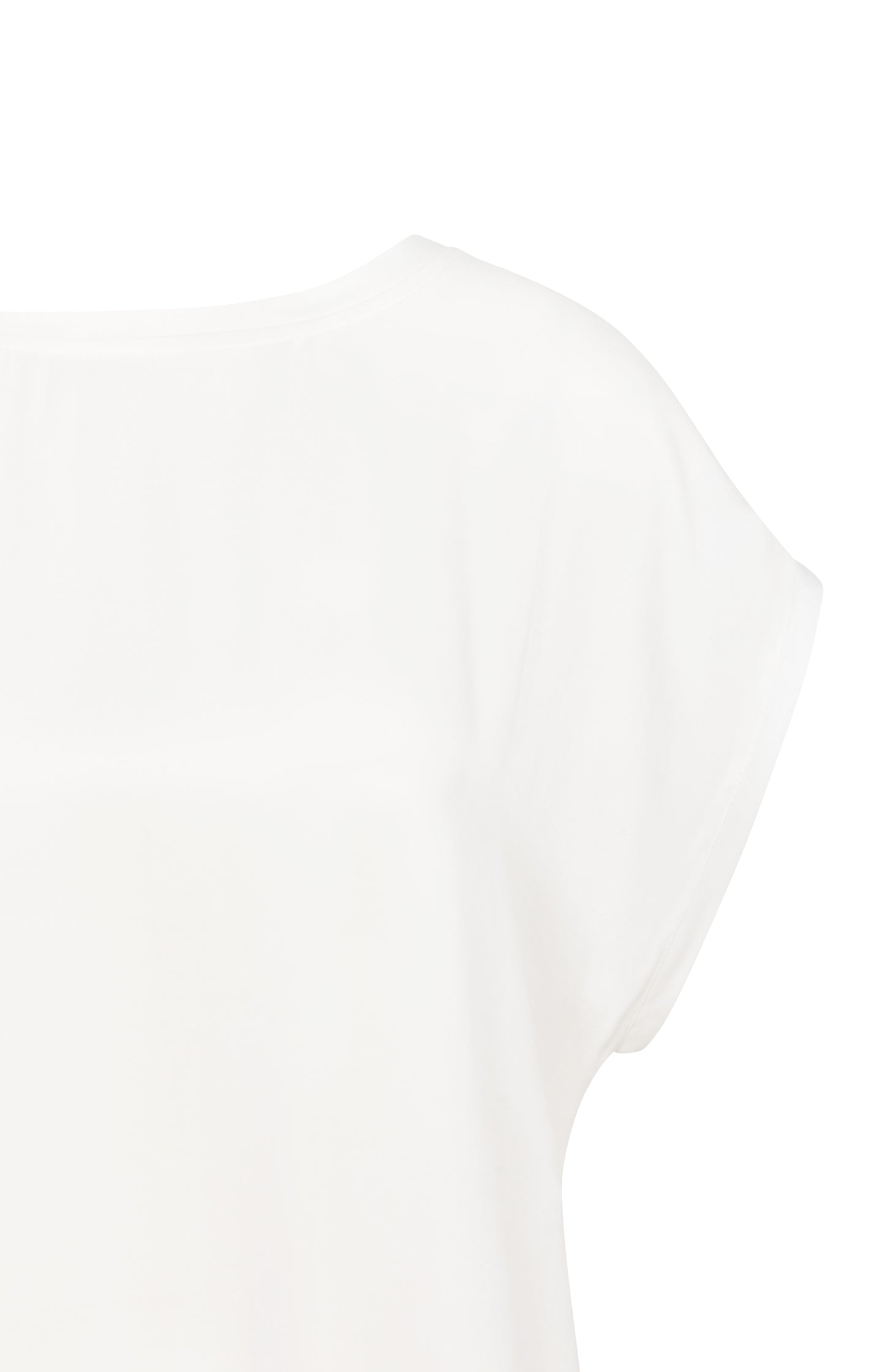 Basic mixed fabric top with round neck and cap sleeves