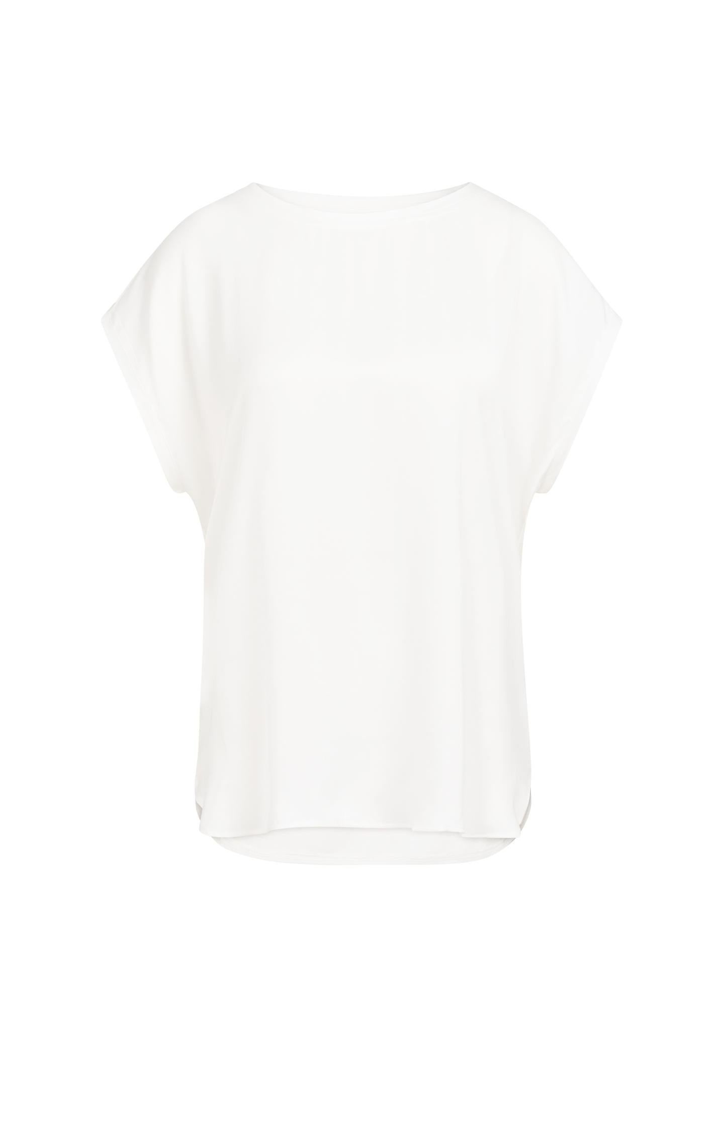 Basic mixed fabric top with round neck and cap sleeves - Type: product