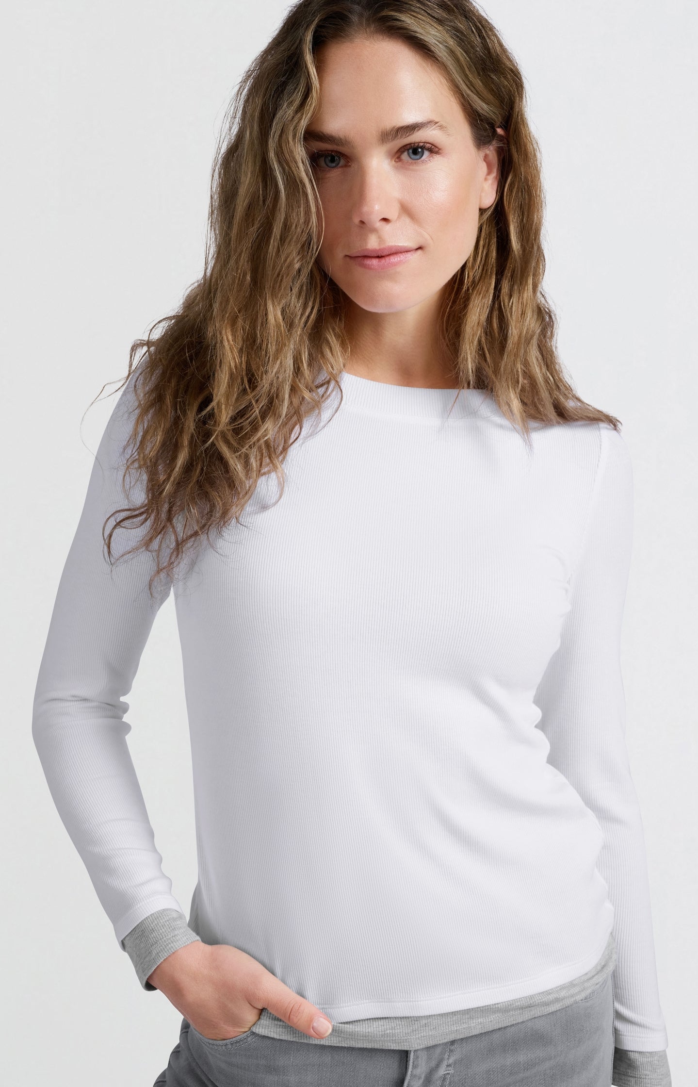 Faux double-layered top with contrasting trim details