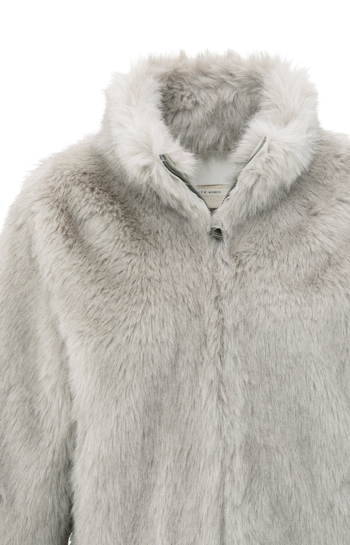 Faux fur jacket with stand-up collar