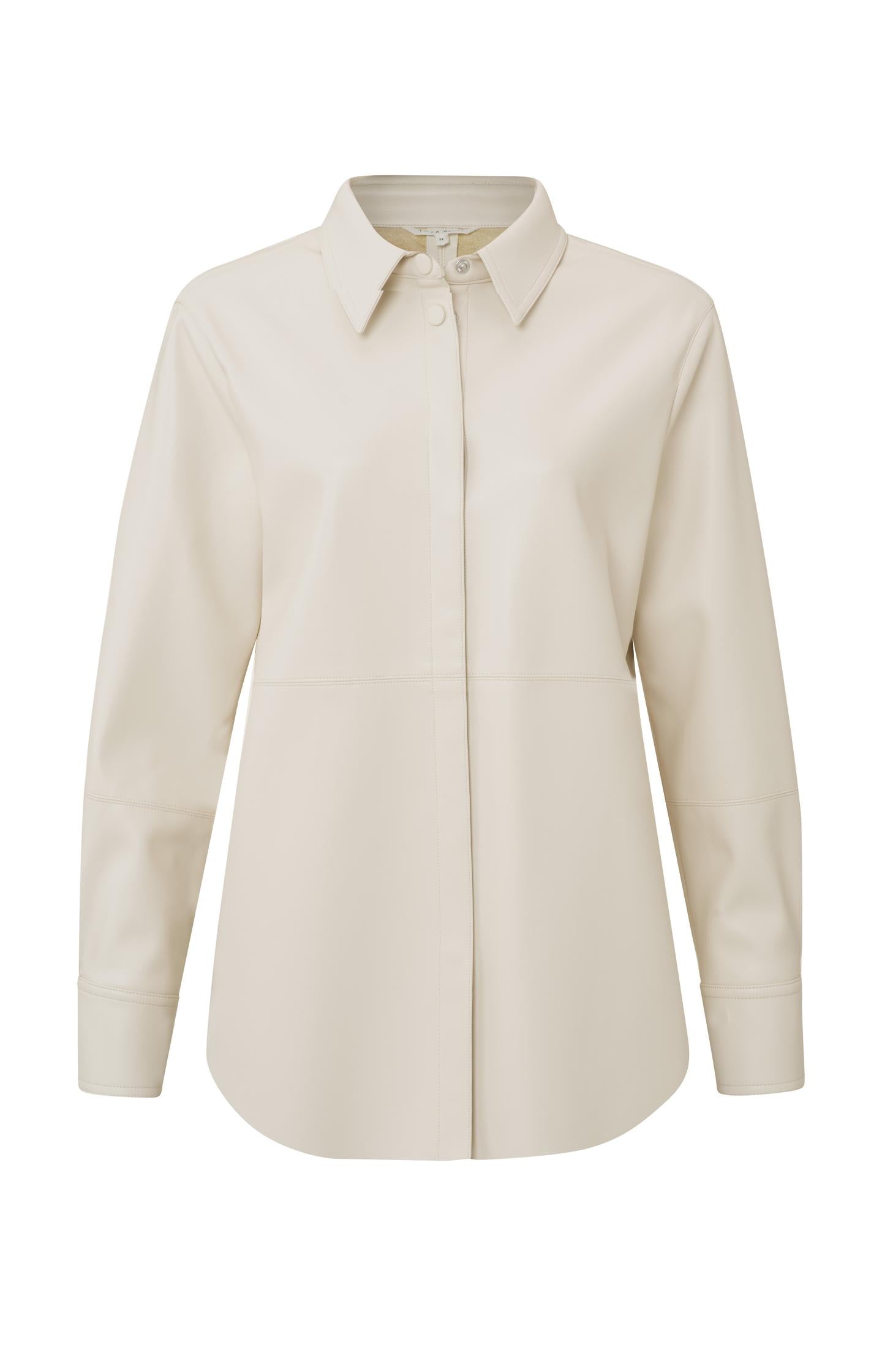 Faux leather blouse with long sleeves and blind placket - Type: product