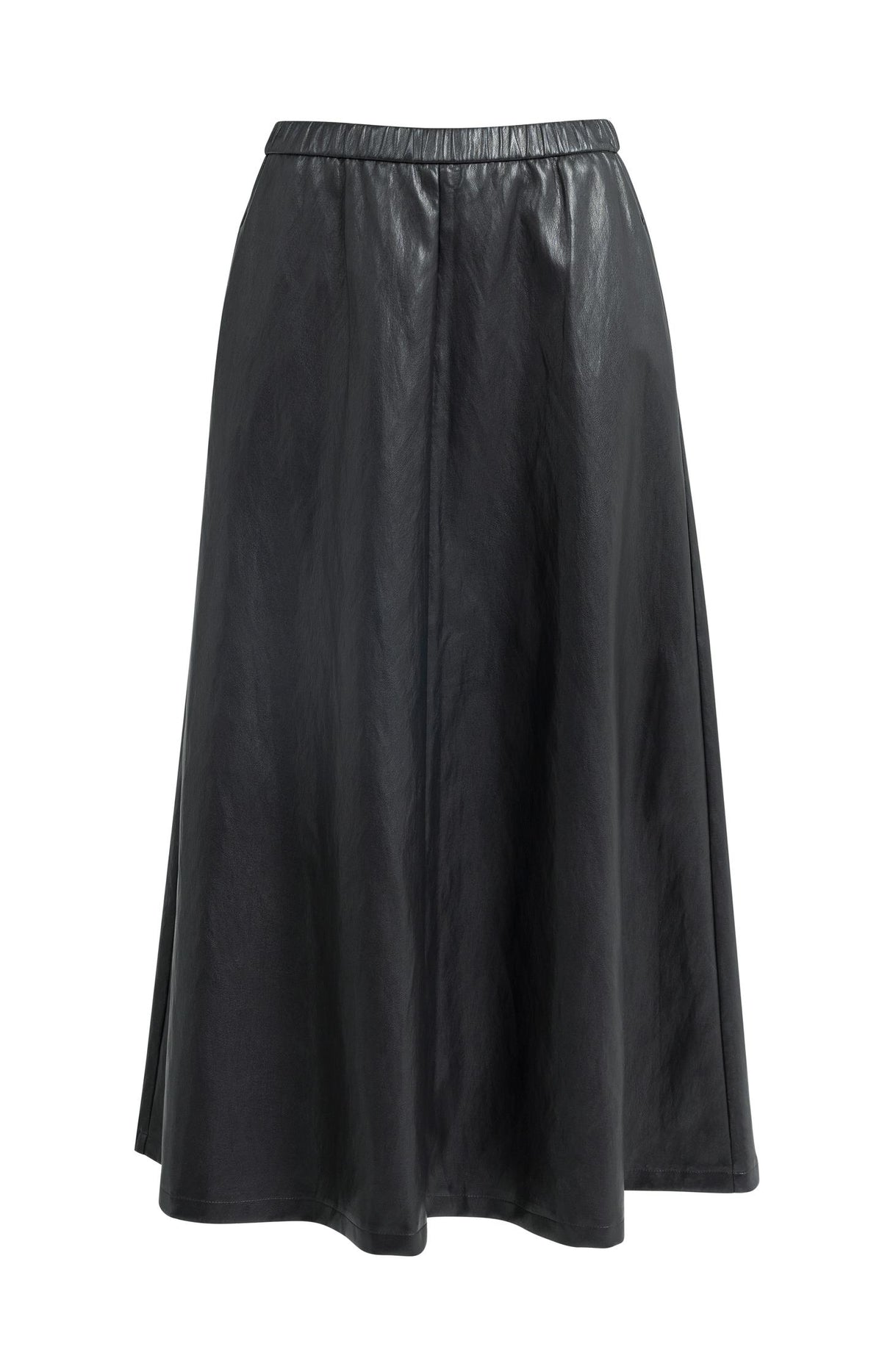 Faux leather midi skirt with pockets - Hole Black