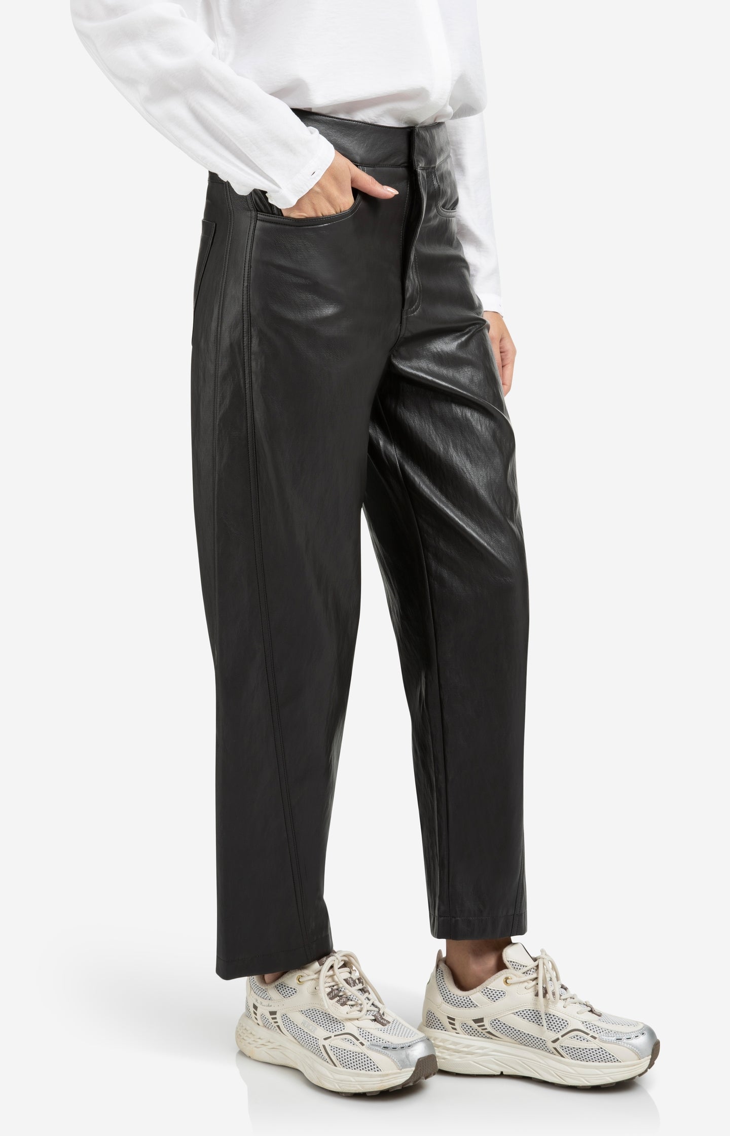 Faux leather trousers with seam details