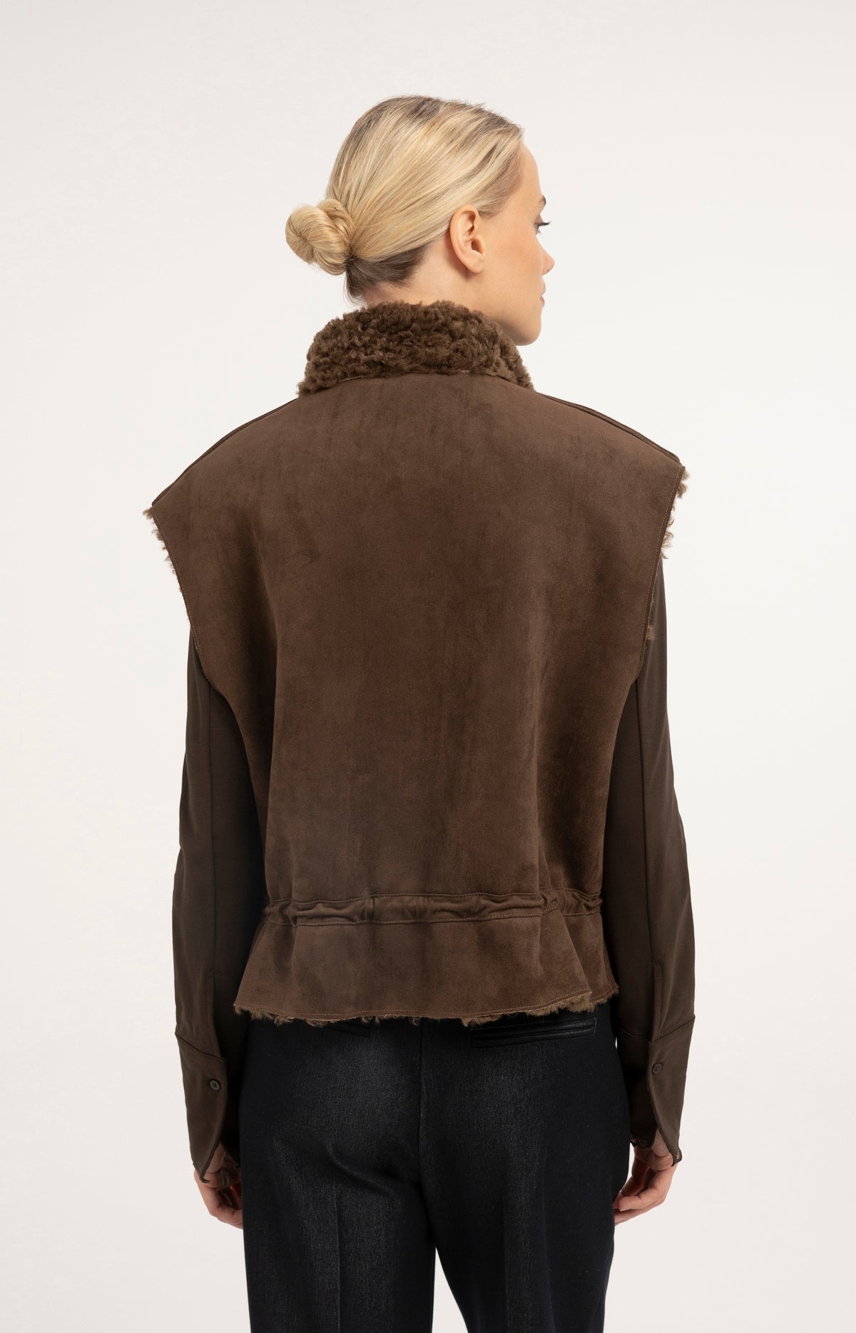 Faux shearling bodywarmer with cord details - Brown