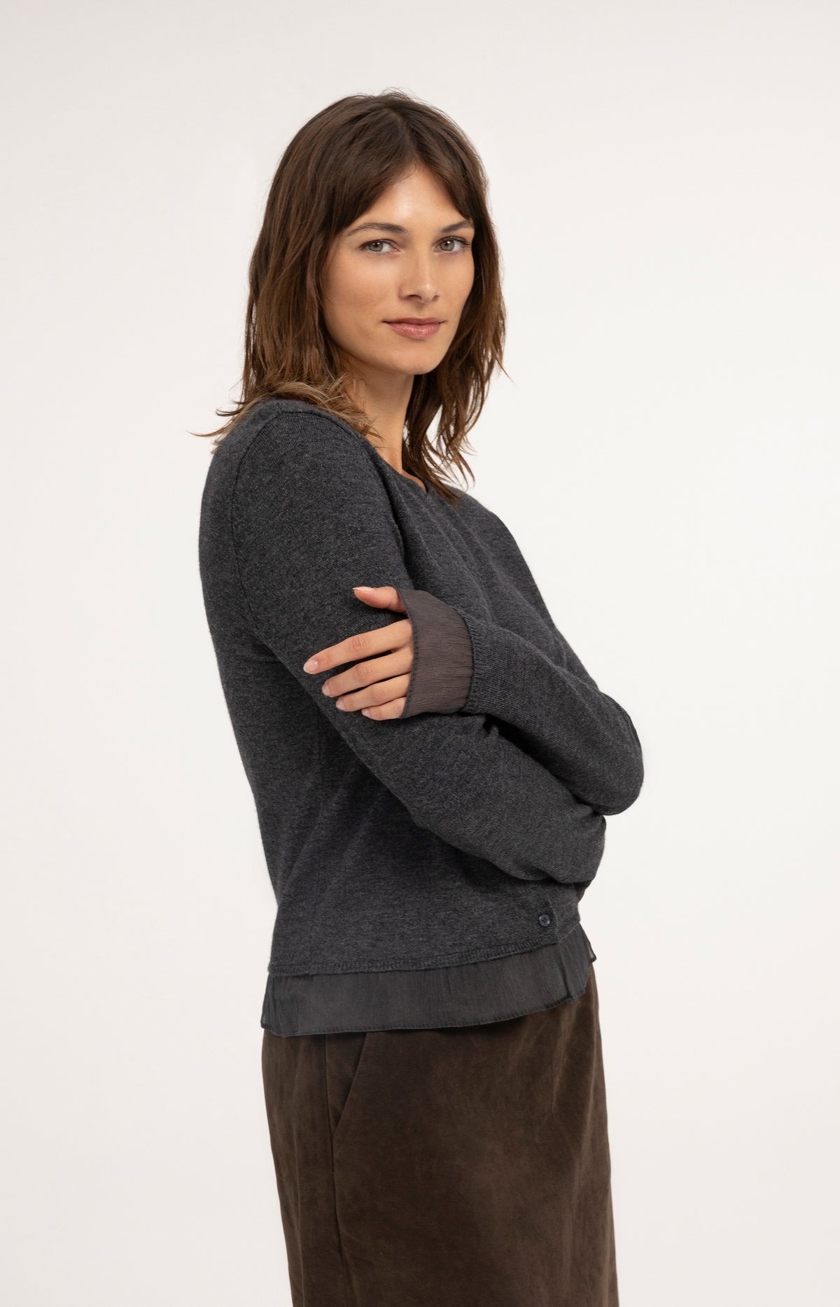 Fine-knit cardigan with button closure - Dark Anthracite Melange