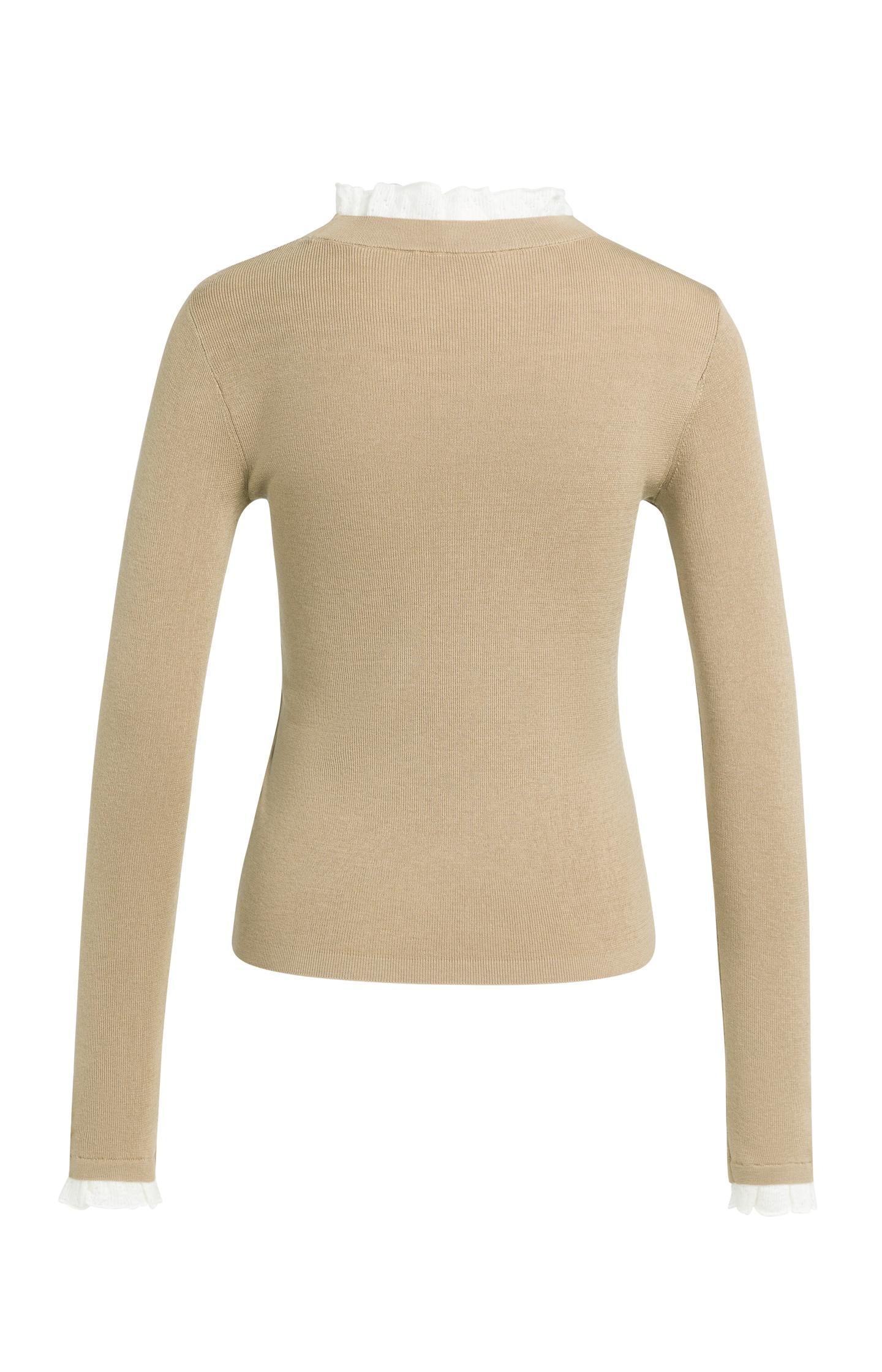 Fine knit rib top with ruffle details