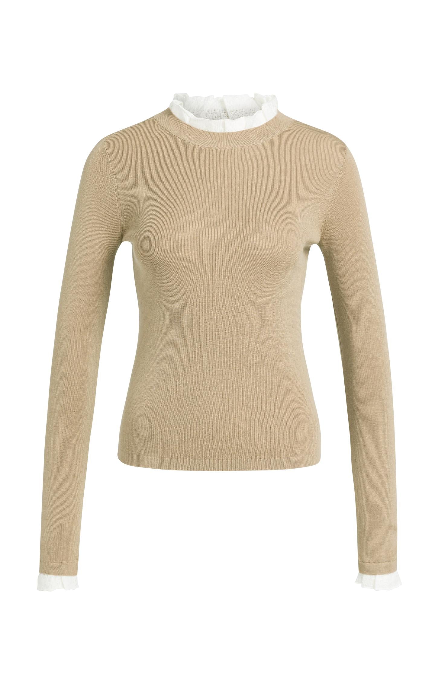Fine knit rib top with ruffle details