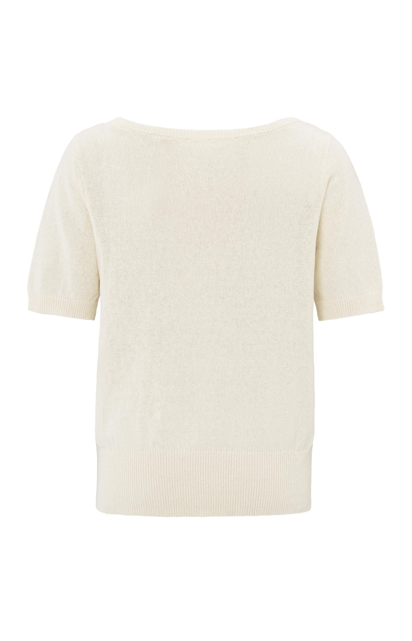 Fine knit sweater with boat neckline and short sleeves