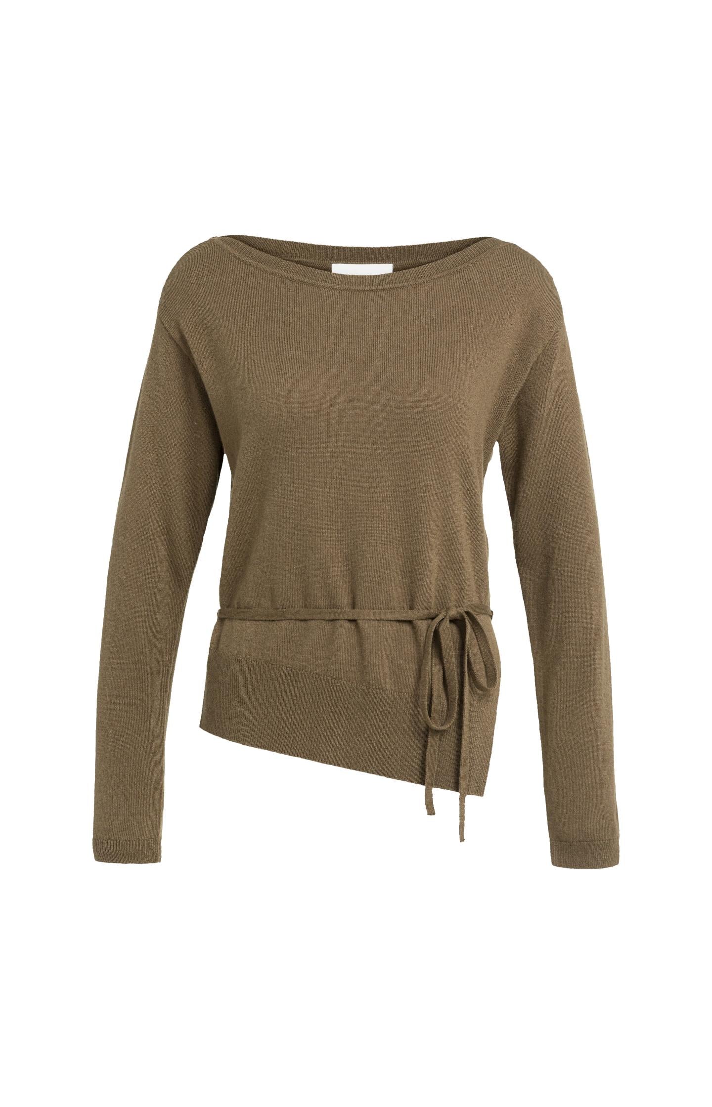 Fine-knit sweater with boat neckline and tie detail