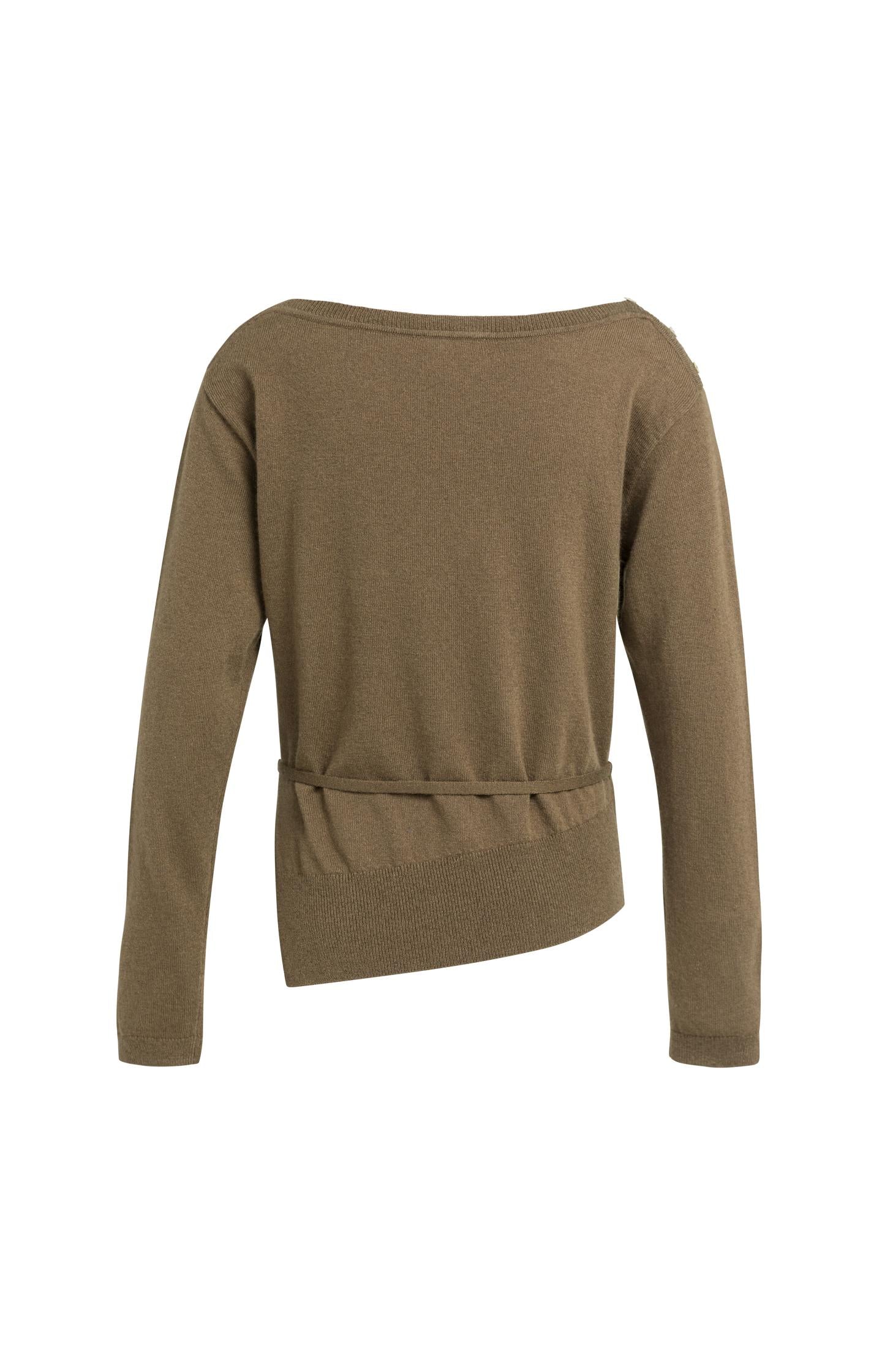 Fine-knit sweater with boat neckline and tie detail