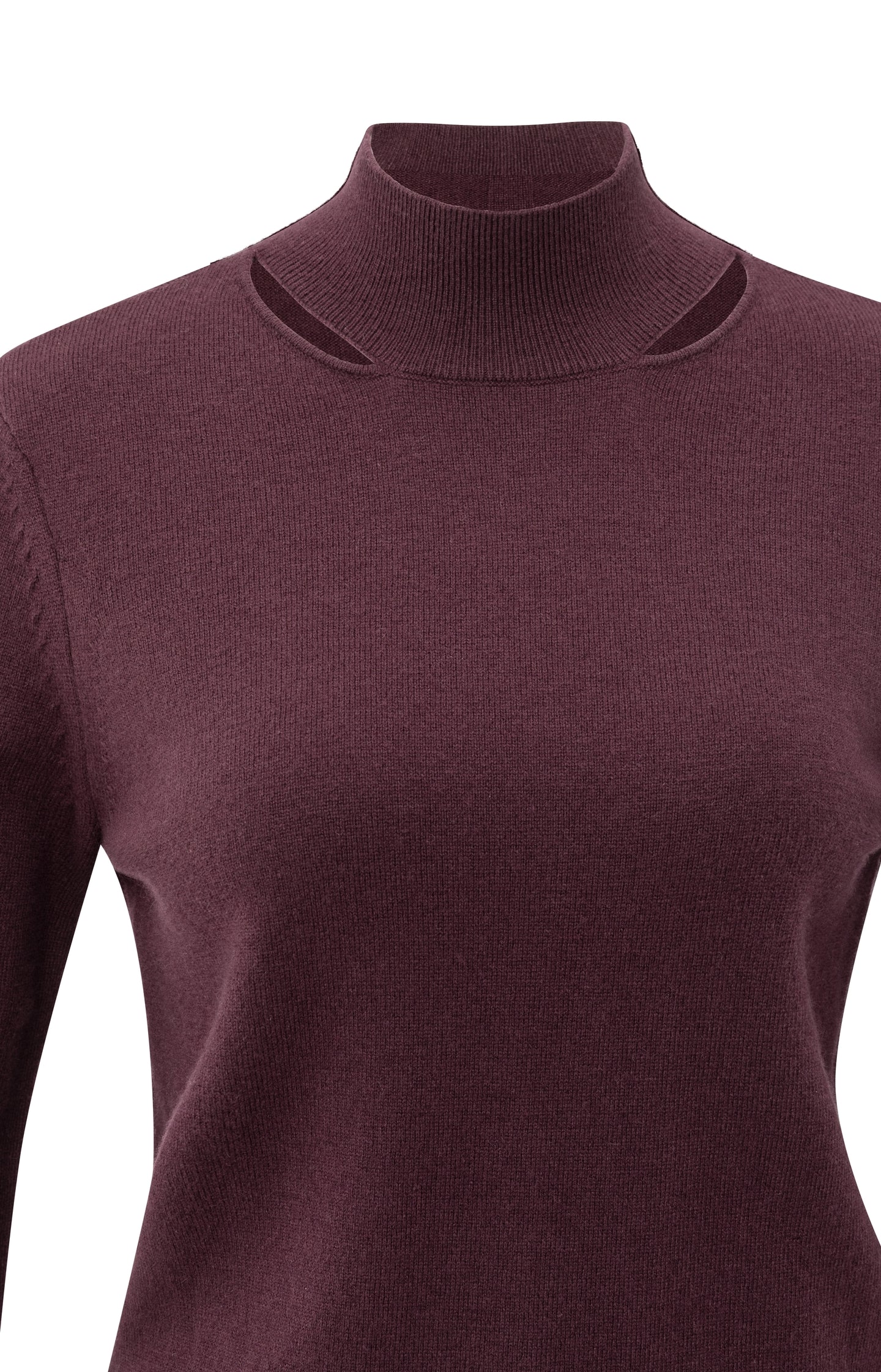 Fine knit sweater with mock neck and cut-out neckline