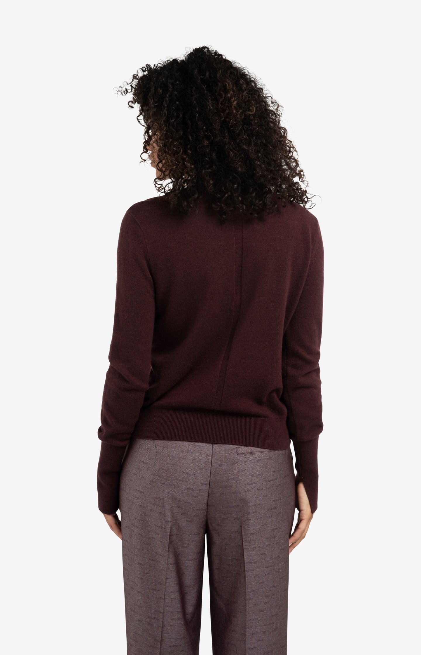 Fine knit sweater with mock neck and cut-out neckline