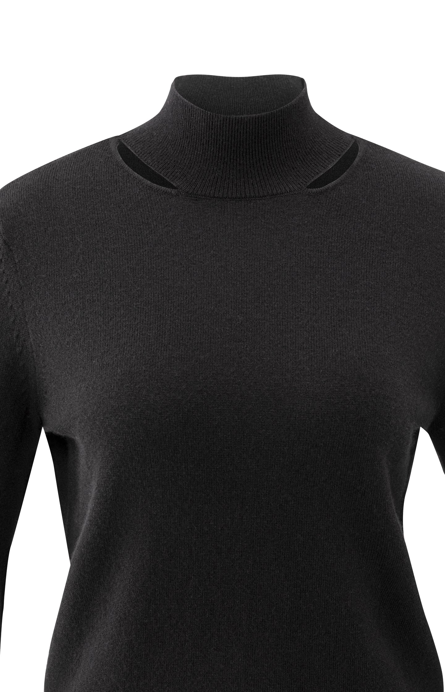 Fine knit sweater with mock neck and cut-out neckline
