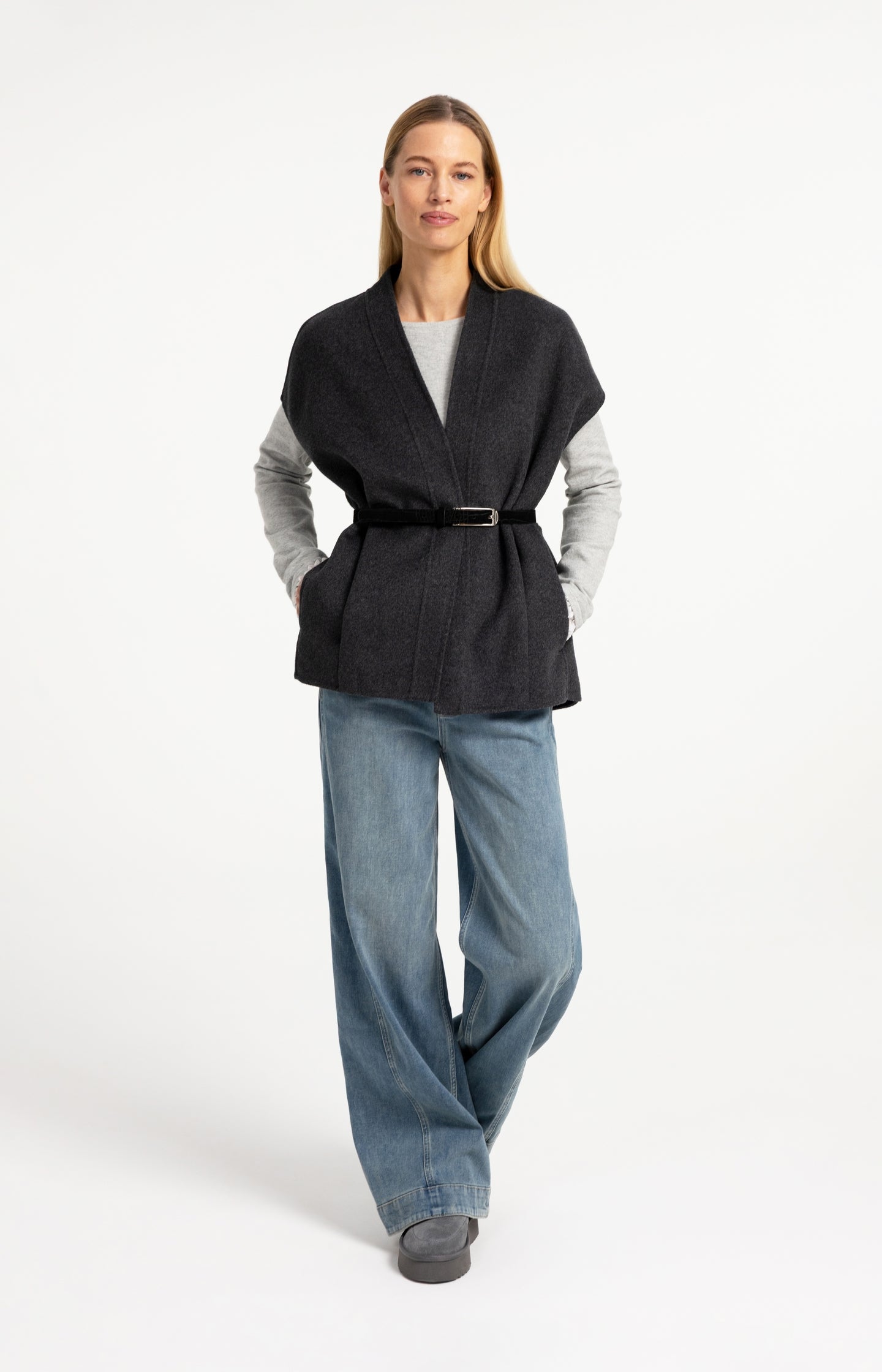 Fine knit top with woven ruffle trims
