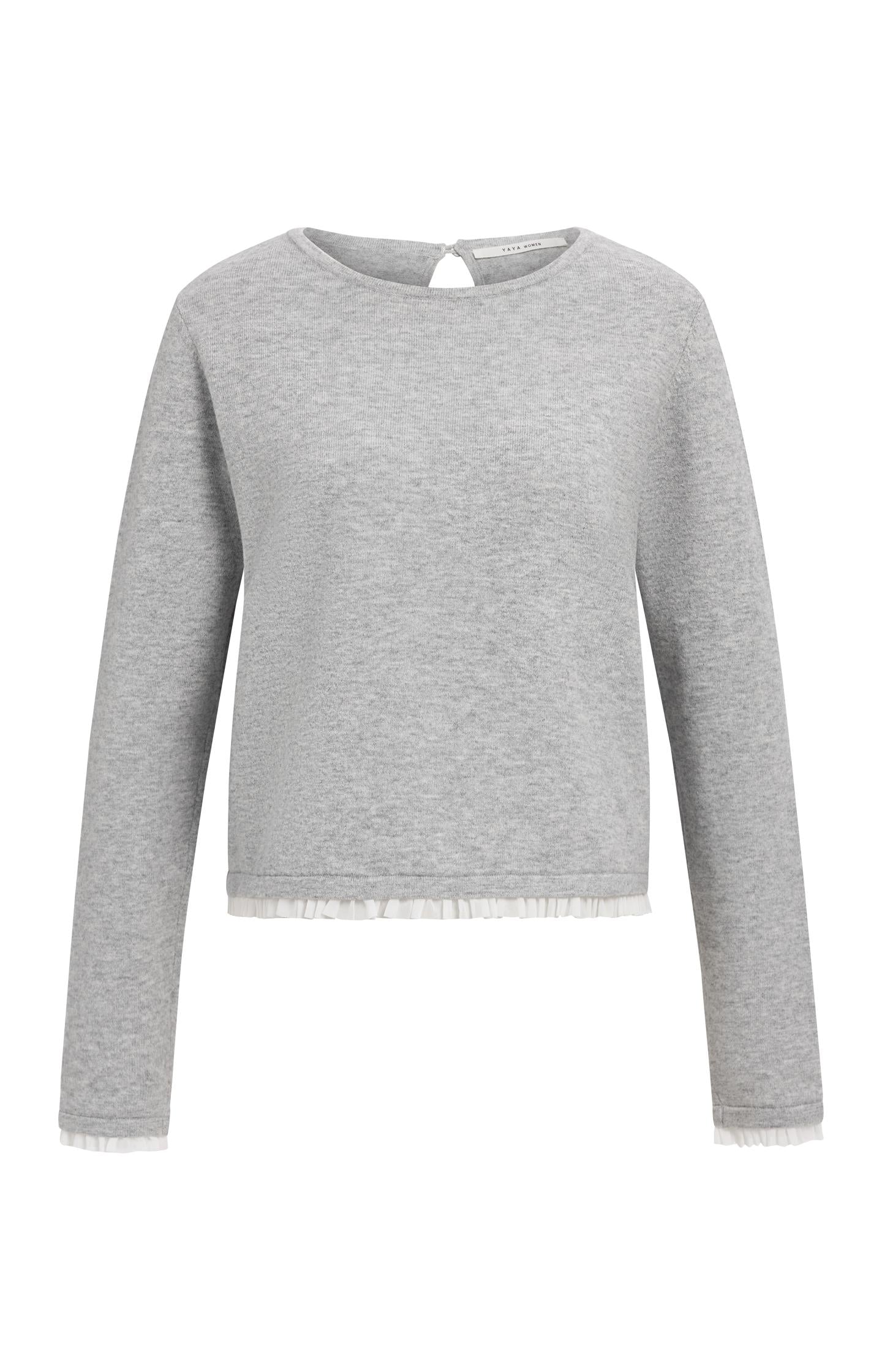 Fine knit top with woven ruffle trims