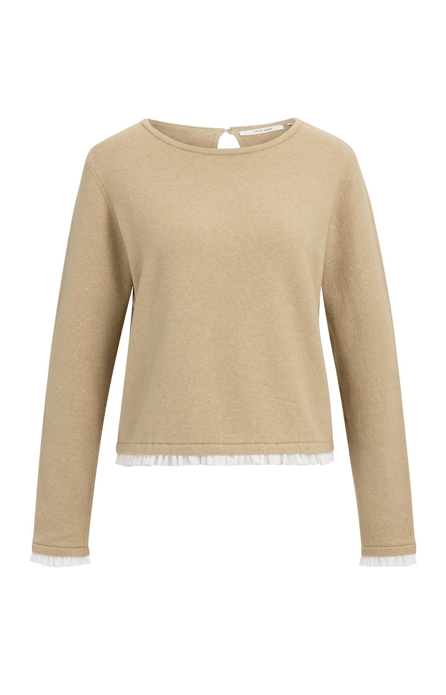 Fine knit top with woven ruffle trims