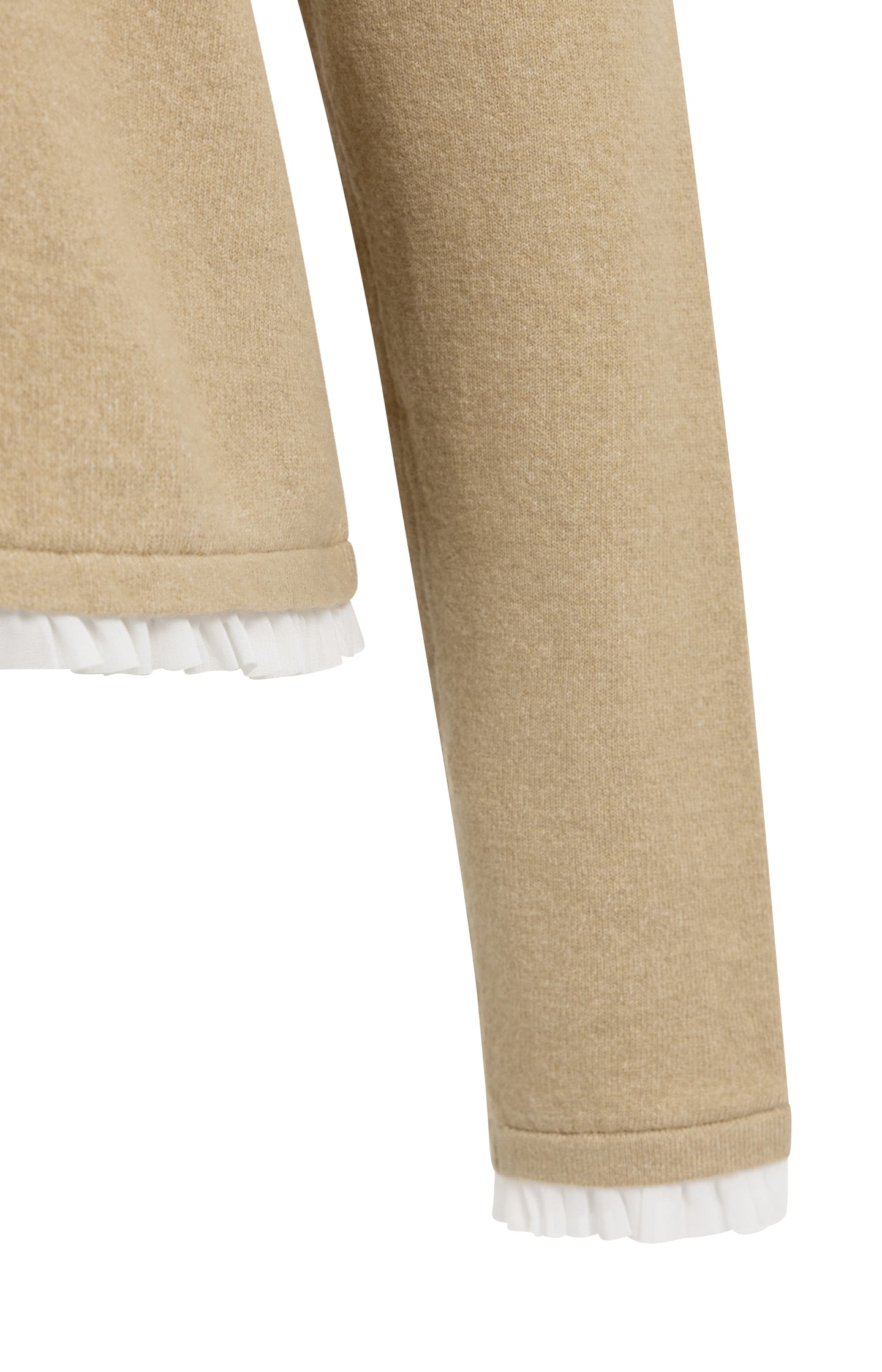 Fine knit top with woven ruffle trims