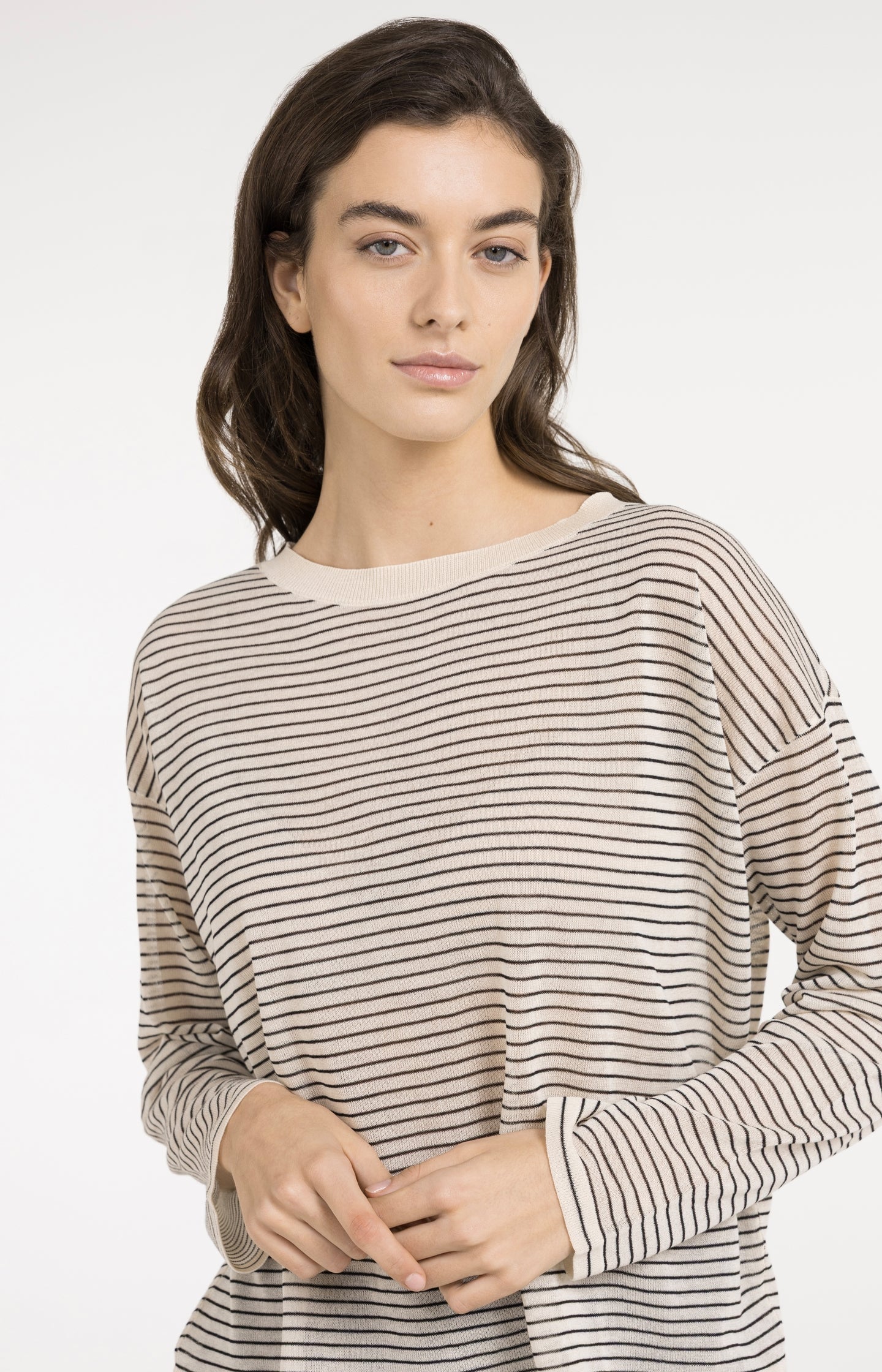 Fine-knitted striped sweater with a slightly sheer finish