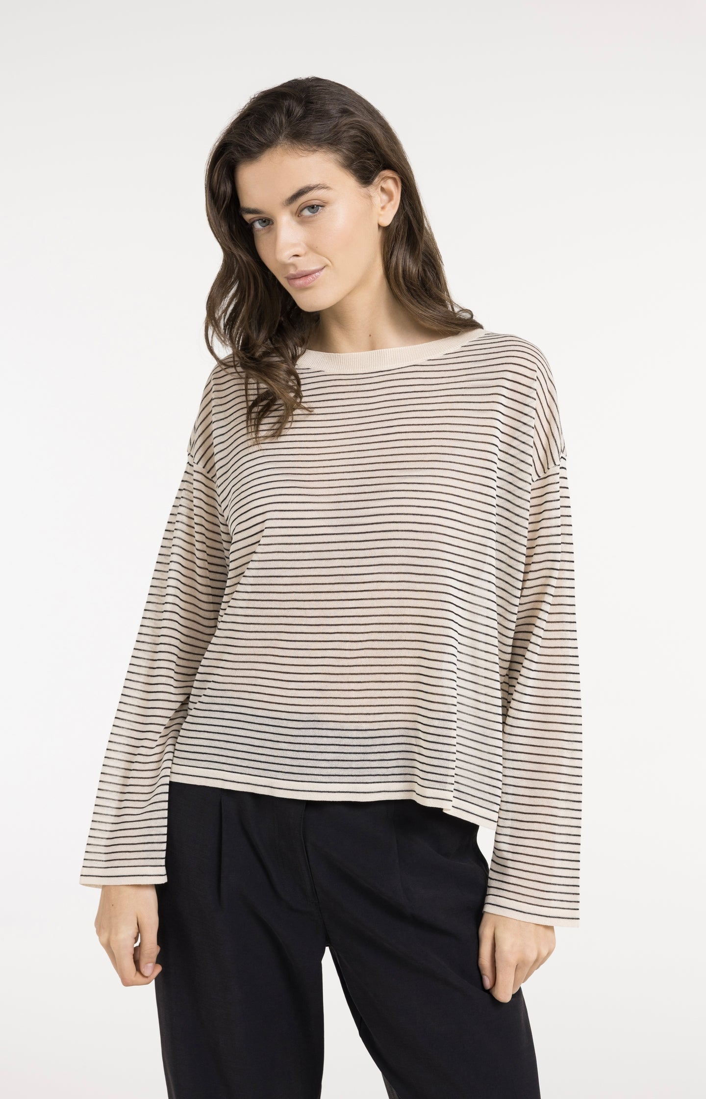 Fine-knitted striped sweater with a slightly sheer finish