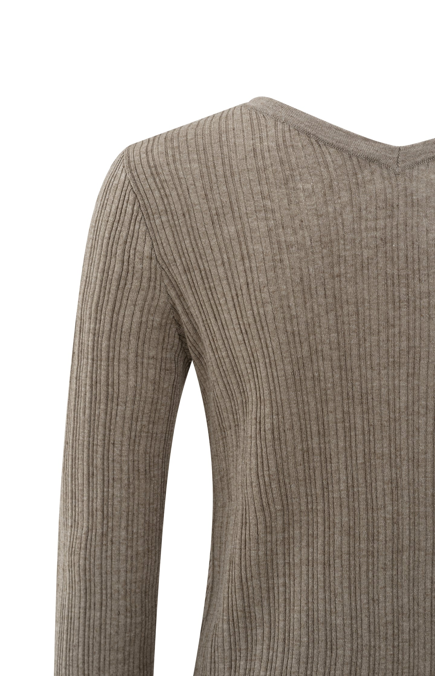Fine rib knitted cardigan with V-neck and long sleeves