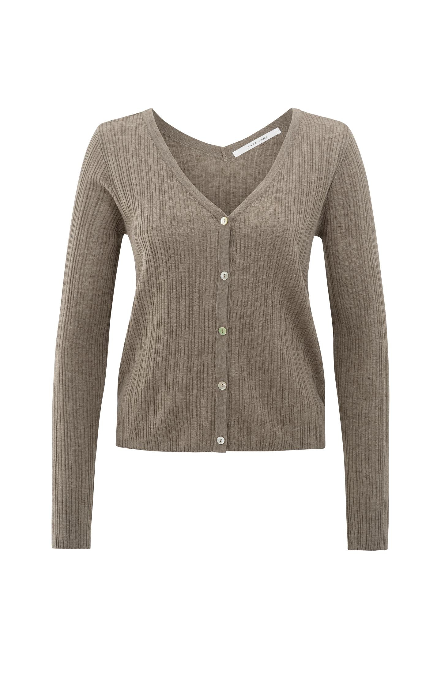 Fine rib knitted cardigan with V-neck and long sleeves - Type: product