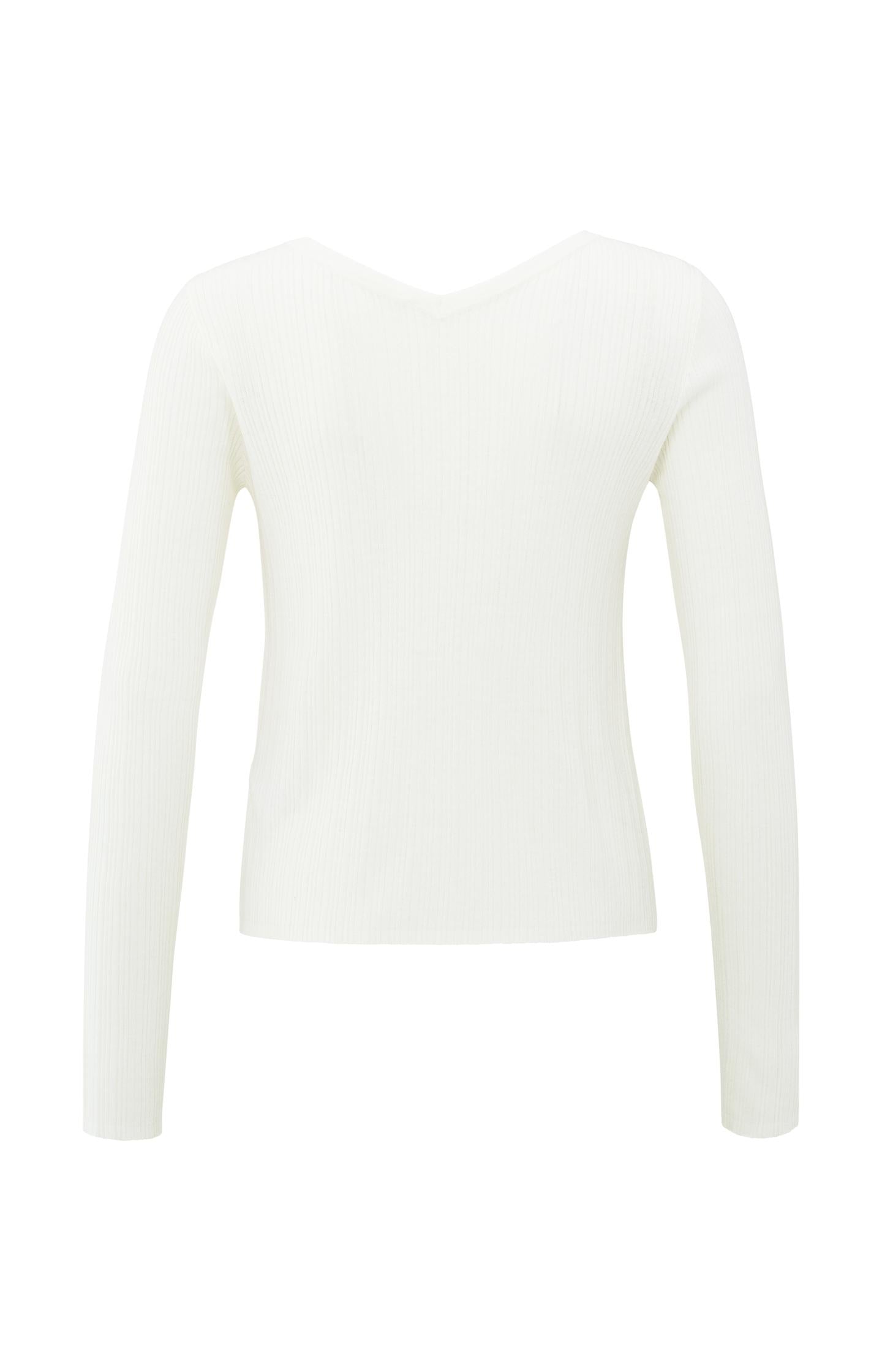 Fine rib knitted cardigan with V-neck and long sleeves