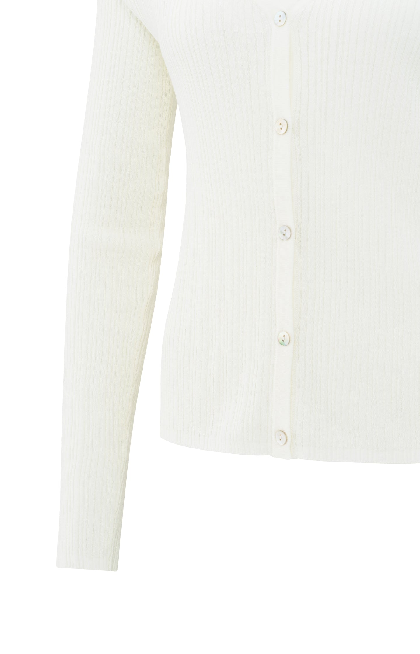 Fine rib knitted cardigan with V-neck and long sleeves