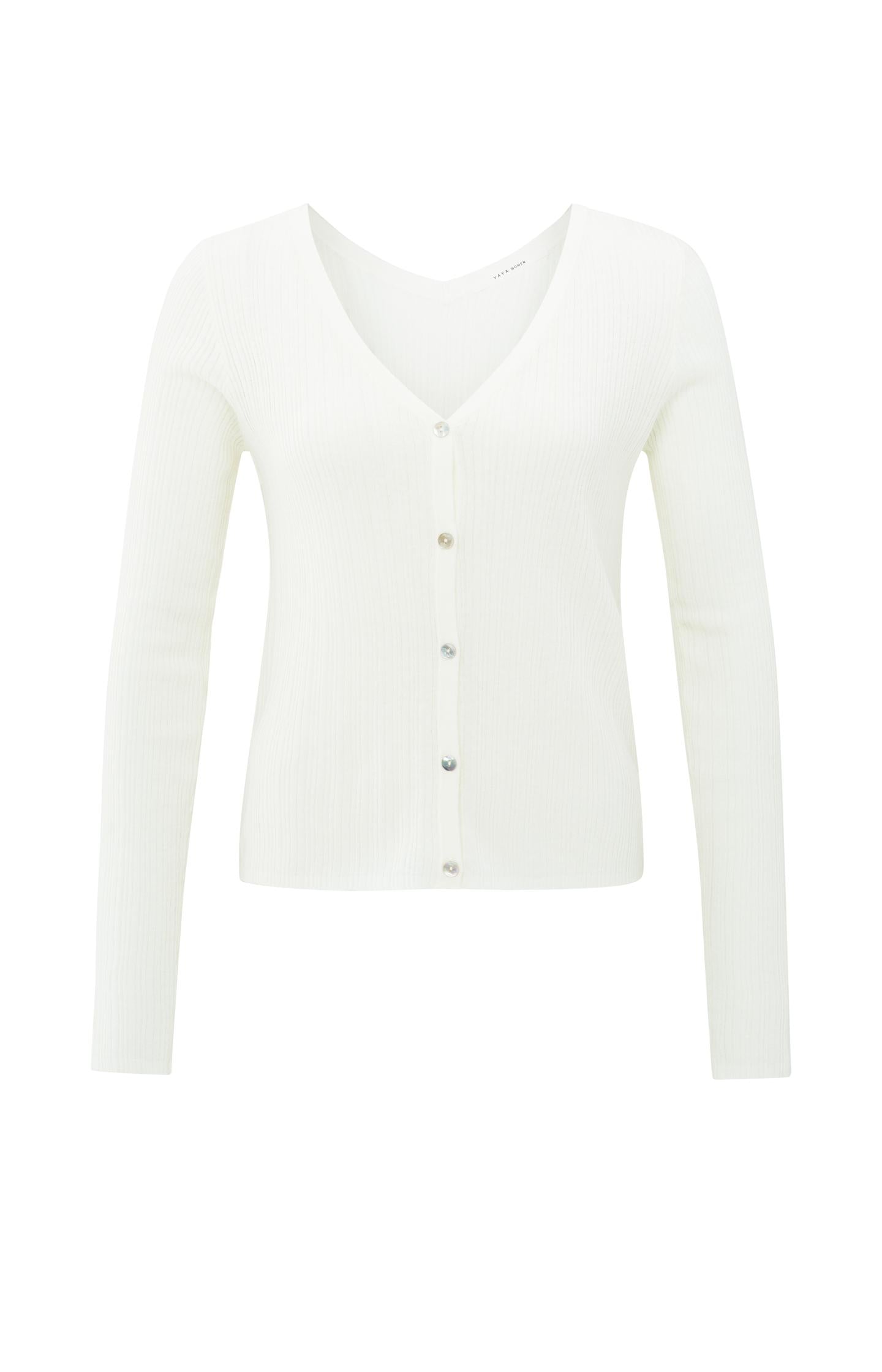 Fine rib knitted cardigan with V-neck and long sleeves - Type: product
