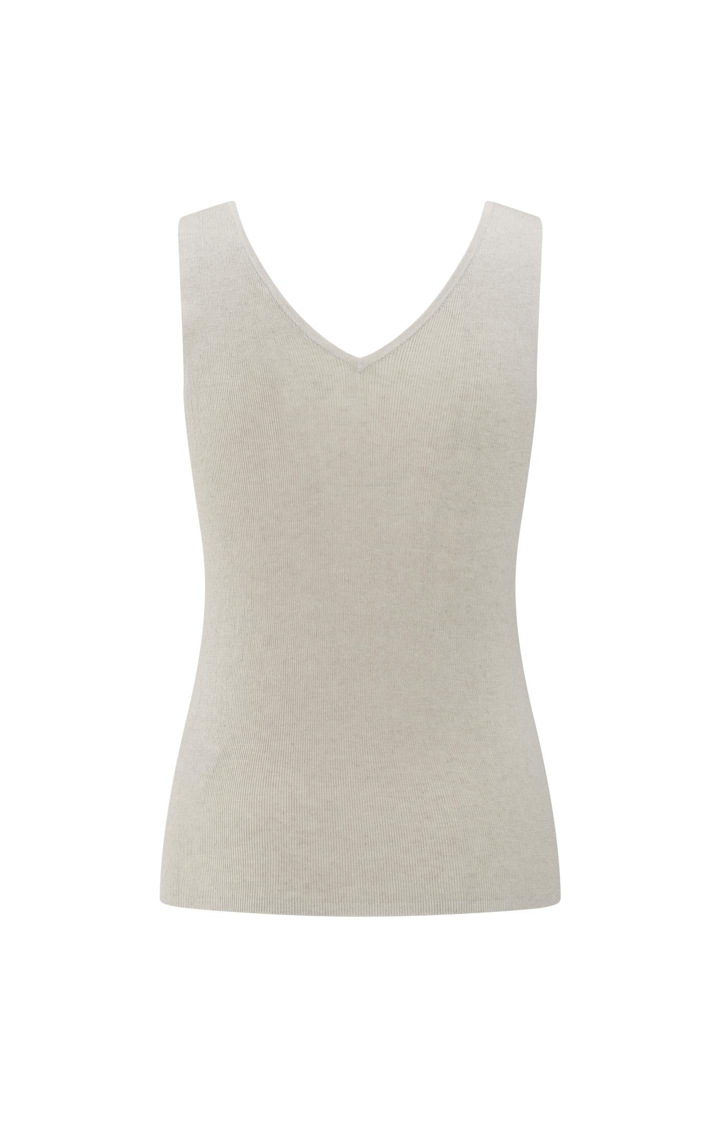 Fine rib knitted tank top with V-neckline