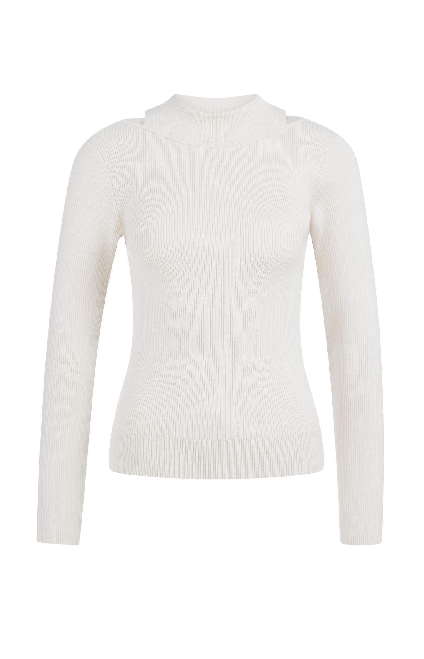 Fine ribbed sweater with layered neckline and fitted fit
