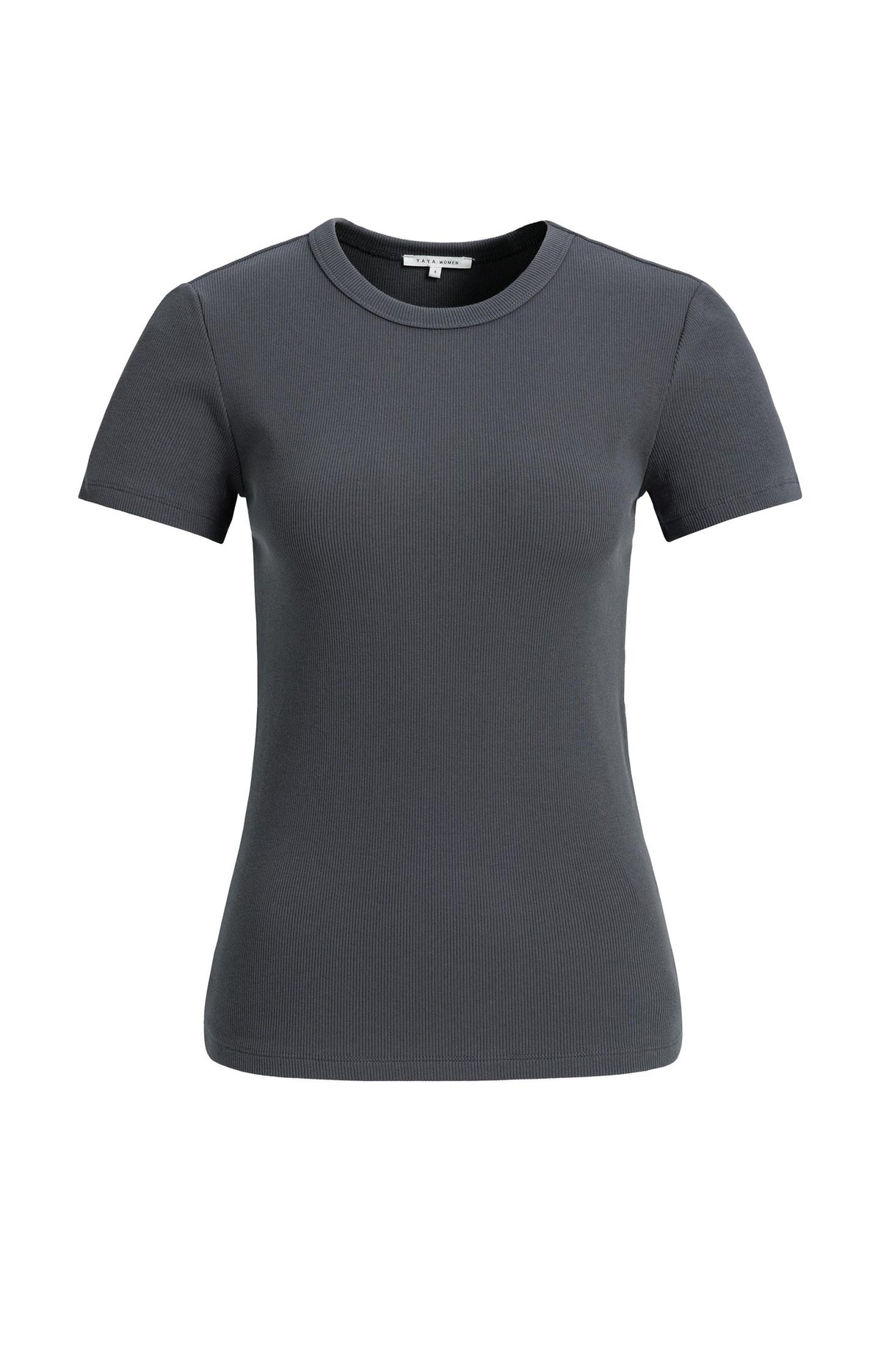 Fitted ribbed T-shirt with round neck - Pavement Grey