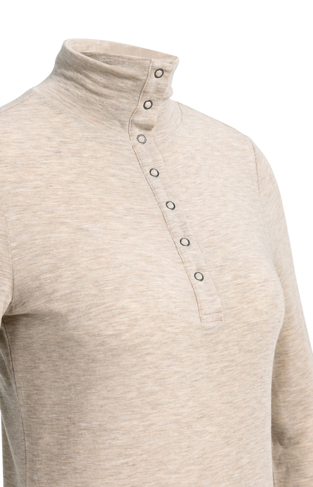 Fitted top with high neck and press buttons - Beige Melange