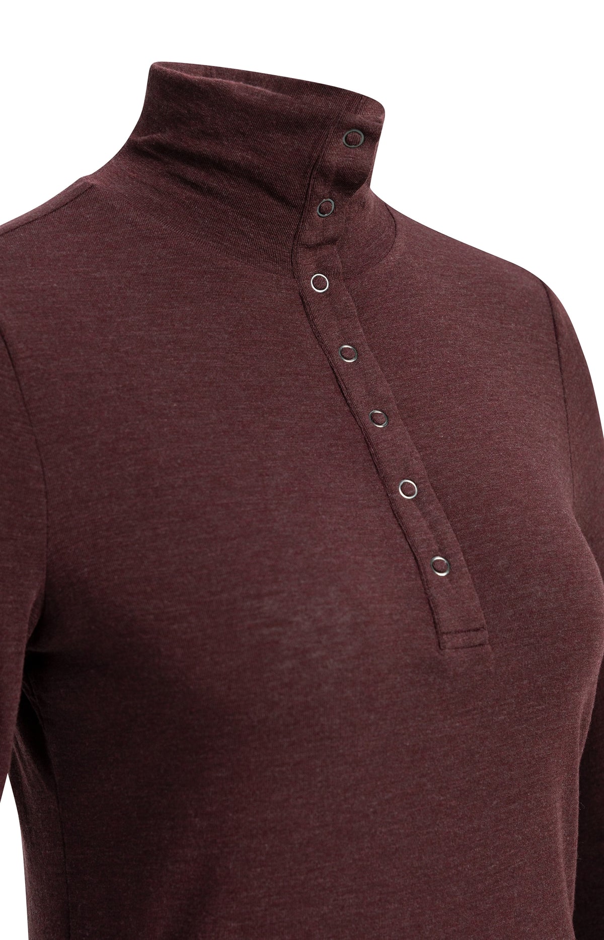 Fitted top with high neck and press buttons - Bitter Chocolate Red Melange