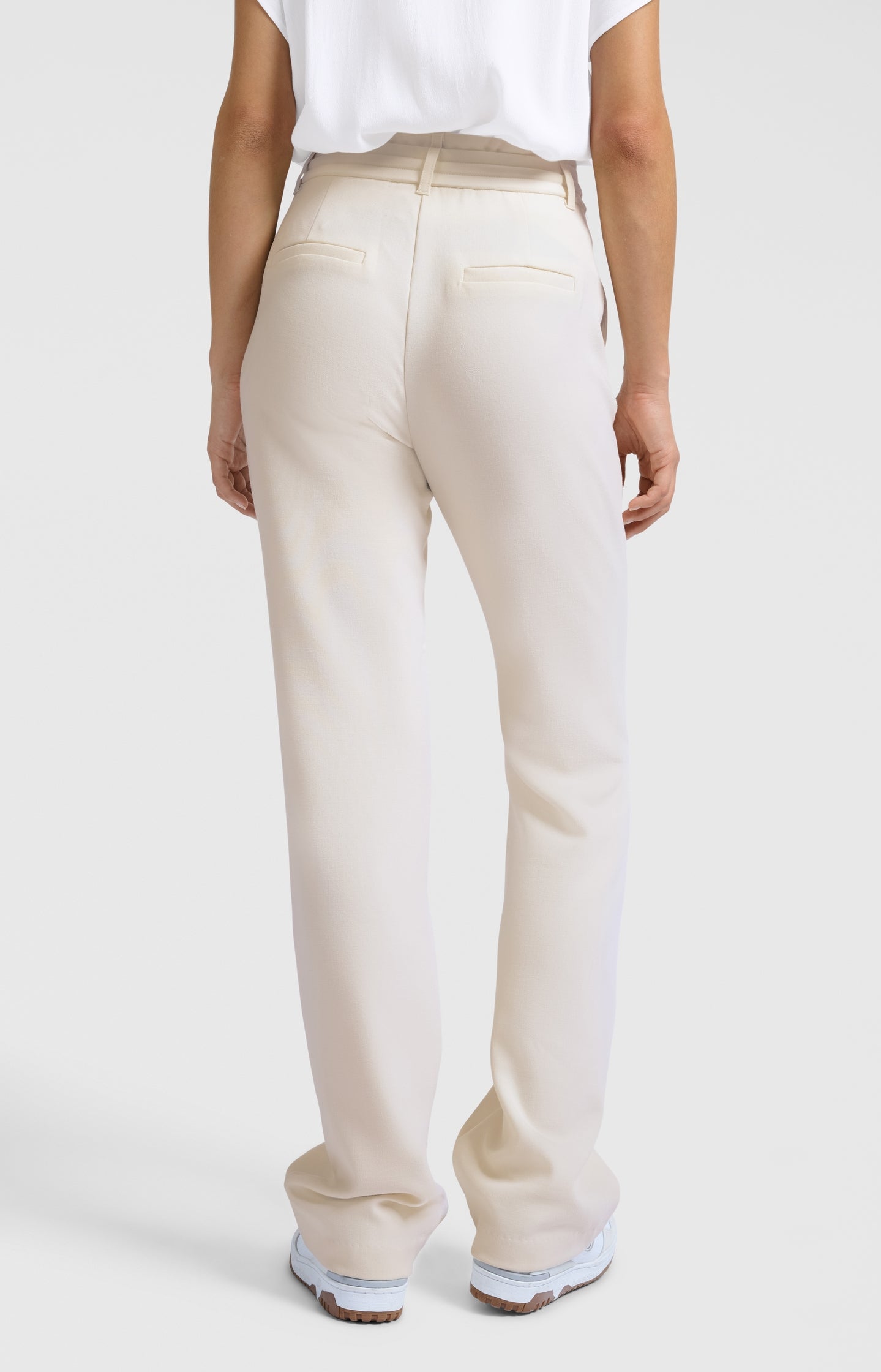 Woven straight trousers with tie belt